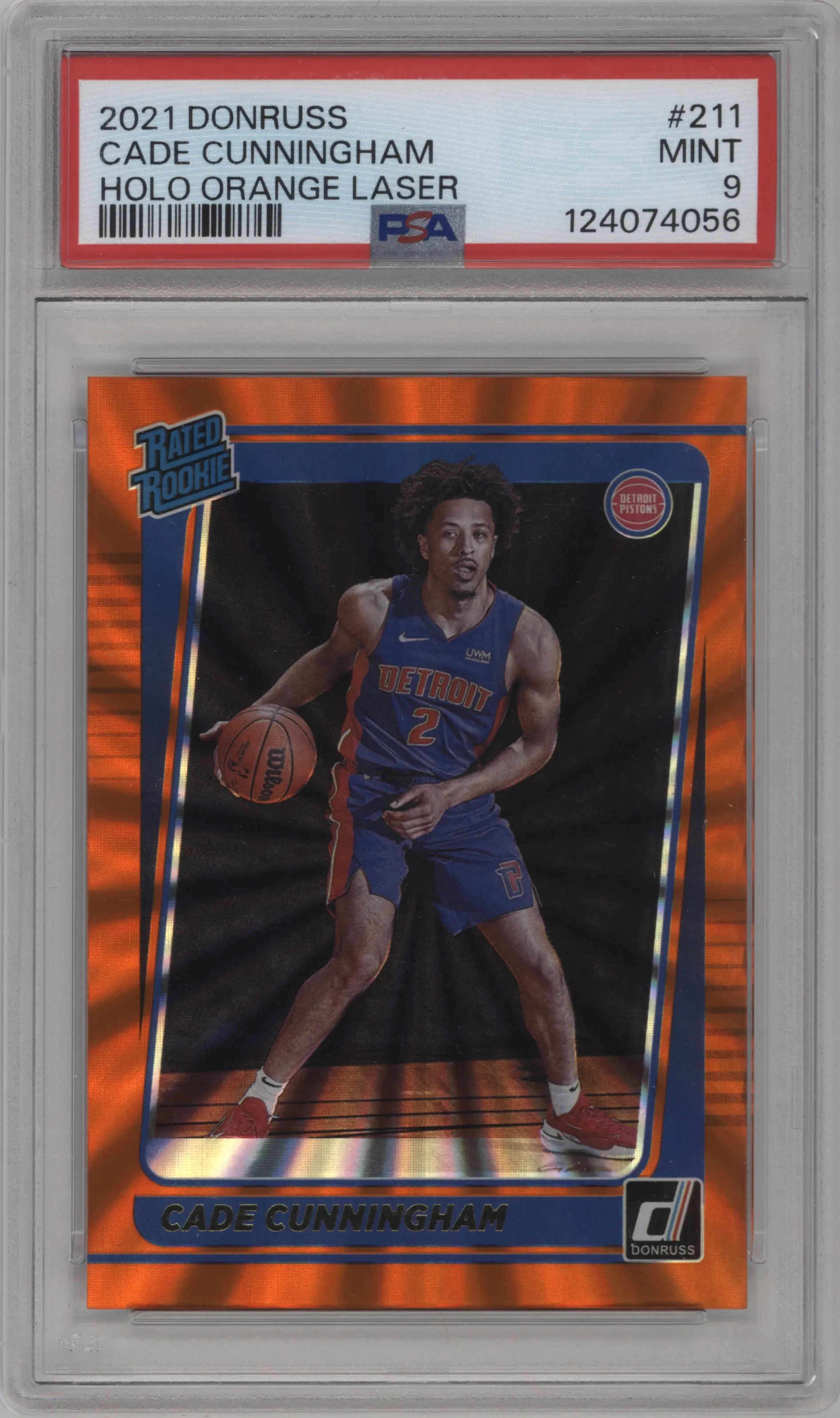 2021 Panini Donruss Rated Rookie Cade Cunningham Orange Holo Laser PSA 9