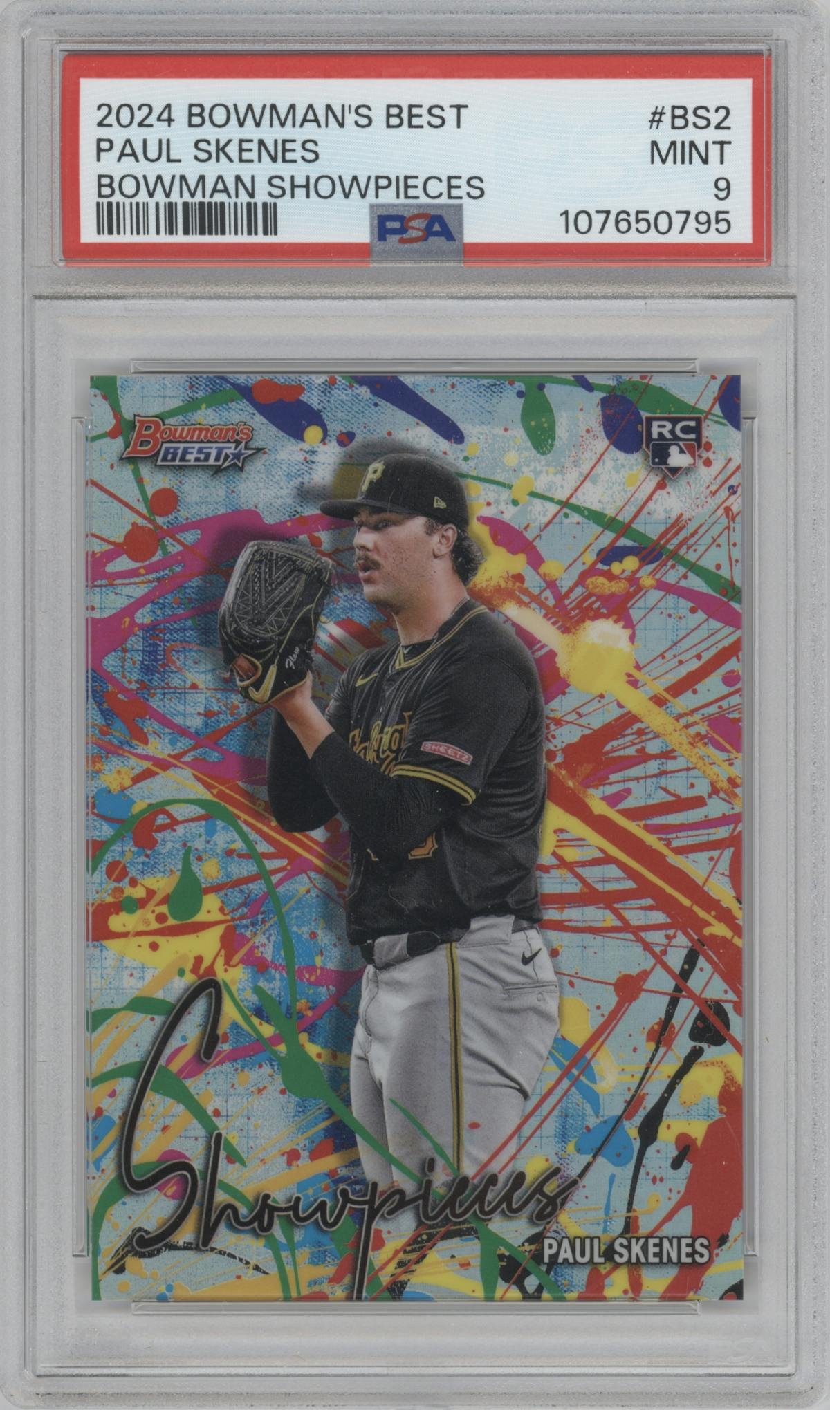 Paul Skenes from the 2024 Bowman's Best set graded by PSA and given an overall grade of 9.