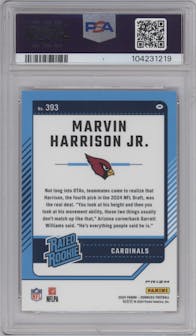 Marvin Harrison Jr. from the 2024 Donruss set featuring a Red Pandora parallel graded by PSA and given an overall grade of 10.