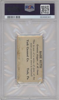 Babe Ruth from the 1927 York Caramel set graded by PSA and given an overall grade of 1.5.