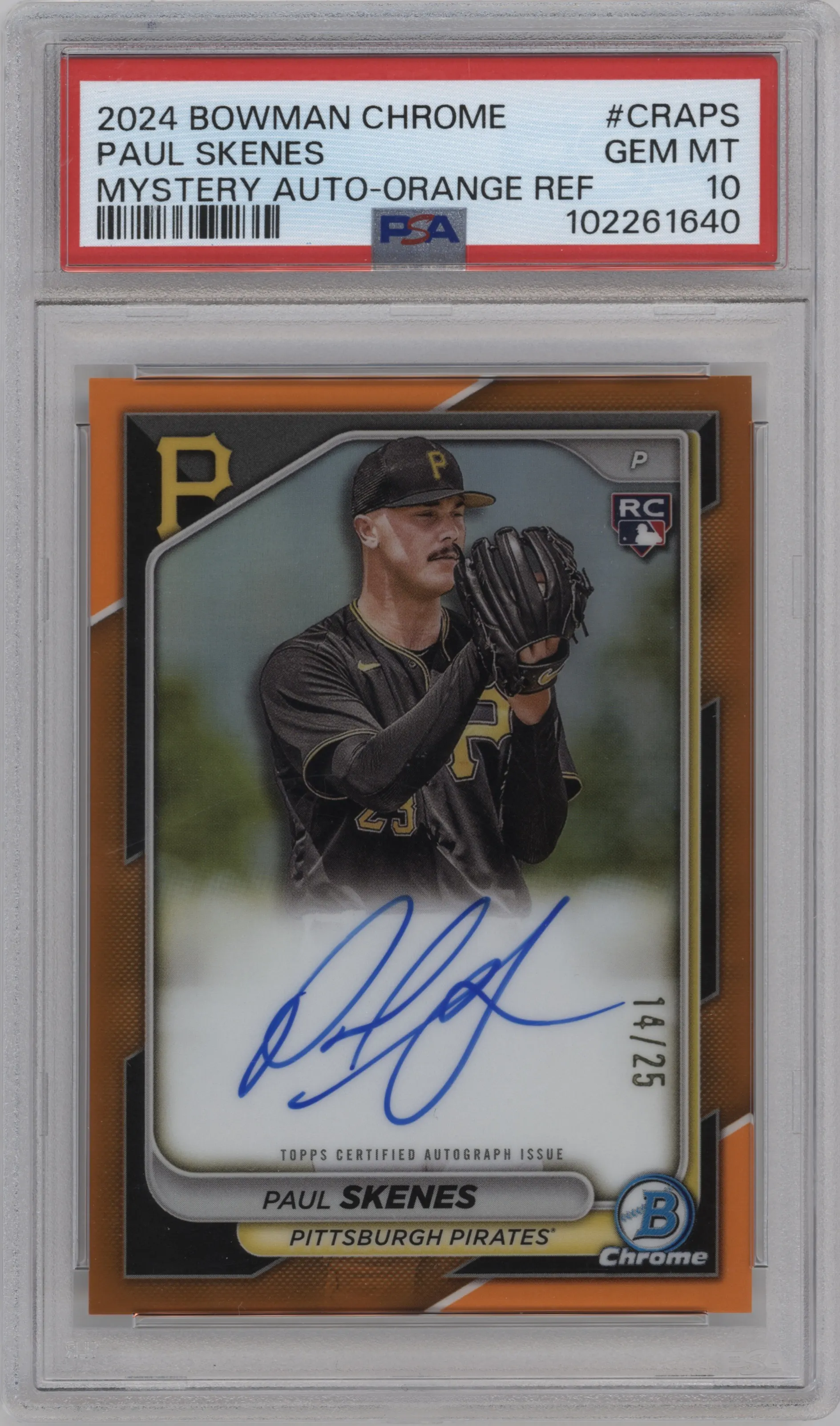2024 Bowman Chrome Mystery Redemption Auto Paul Skenes Orange PSA 10