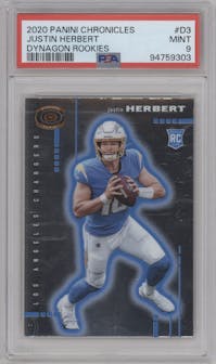 Justin Herbert from the 2020 Panini Chronicles set graded by PSA and given an overall grade of 9.
