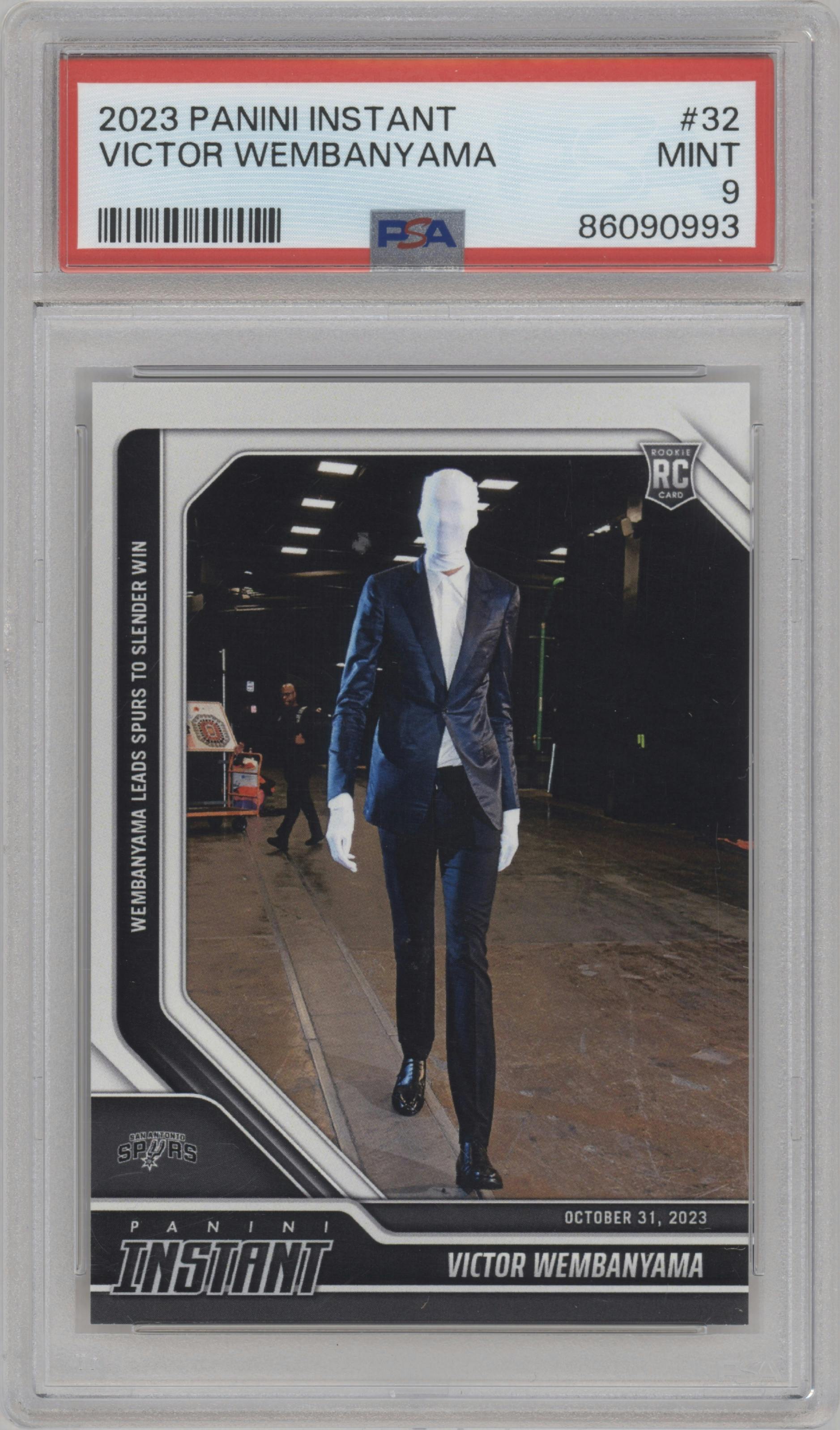 Victor Wembanyama from the 2023-24 Panini Instant NBA set graded by PSA and given an overall grade of 9.