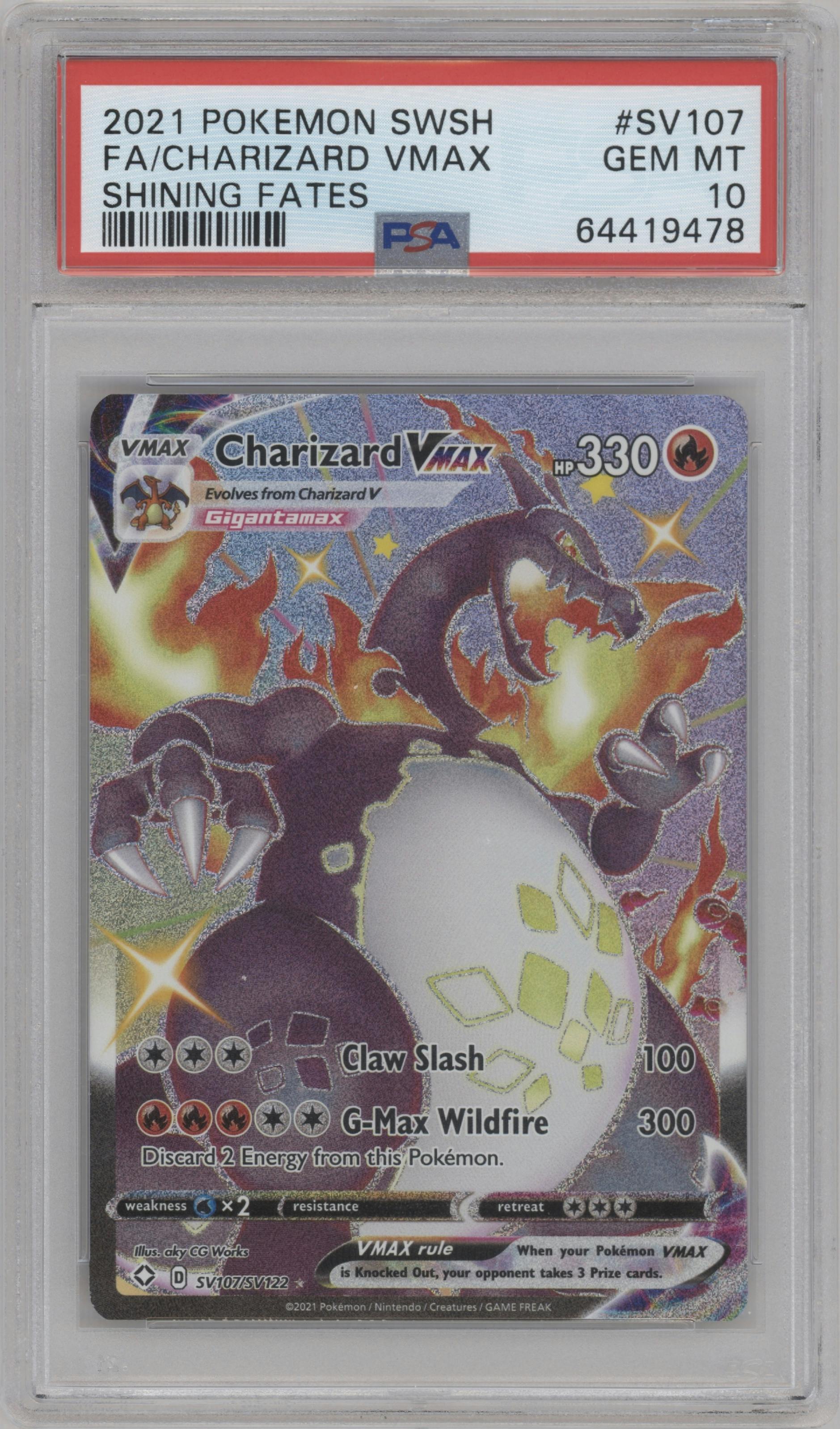 Charizard VMAX  from the 2021 Pokemon SWSH set graded by PSA and given an overall grade of 10.