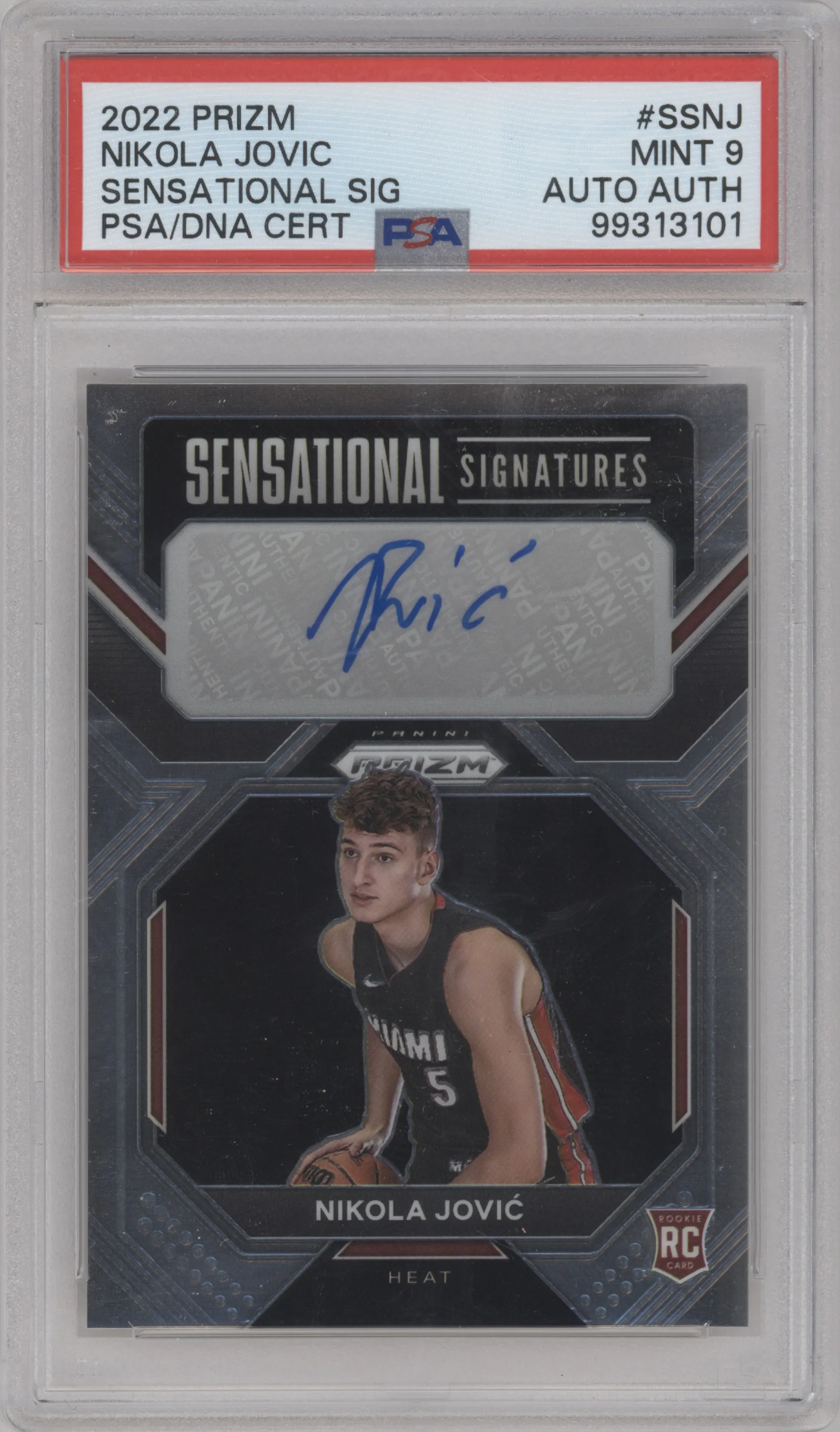 Nikola Jovic from the 2022-23 Panini Prizm  set graded by PSA and given an overall grade of 9.