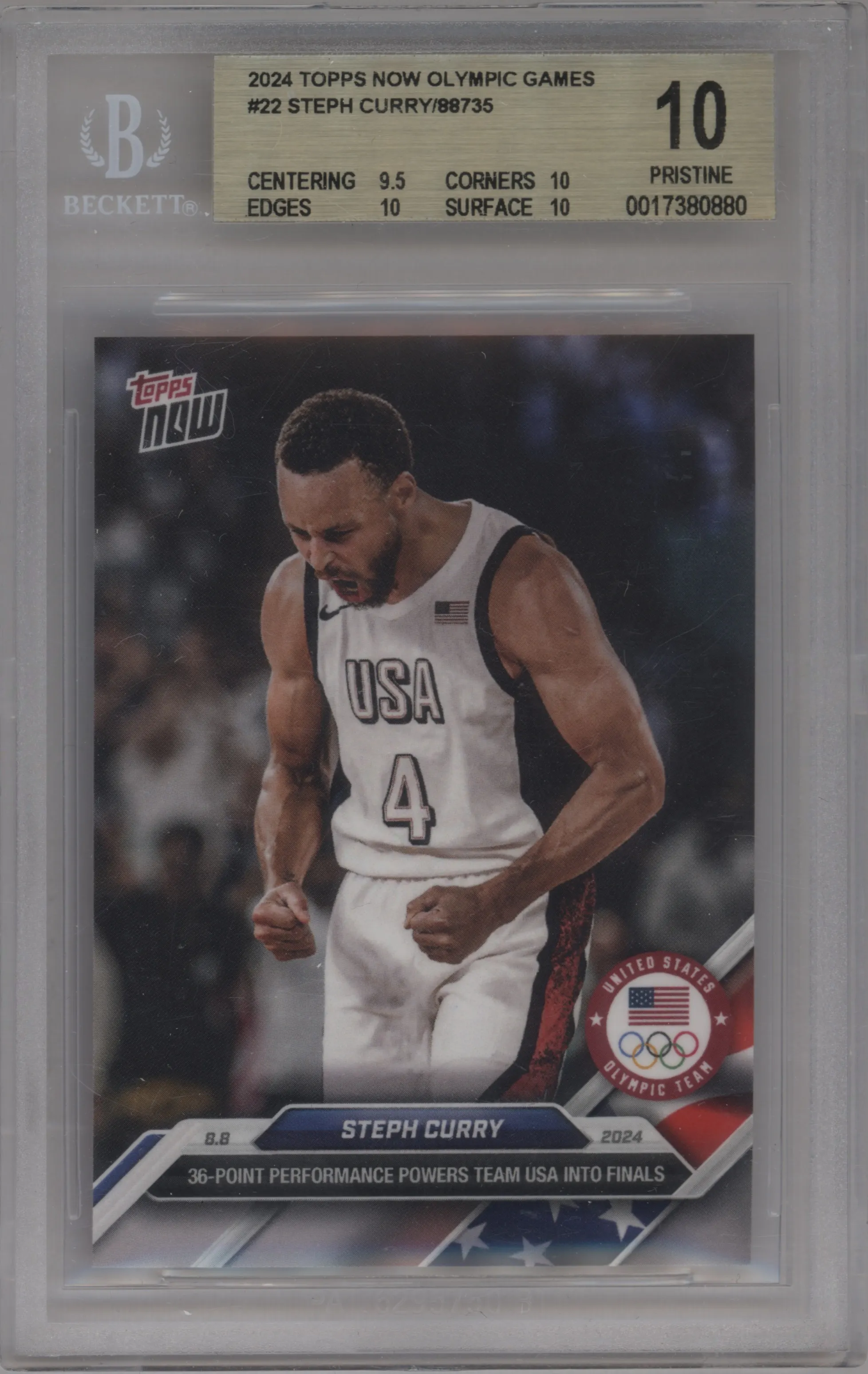 2024 Topps Now Olympics Steph Curry BGS 10