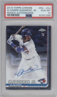 Vladimir Guerrero Jr. from the 2019 Topps Chrome set graded by PSA and given an overall grade of 10.