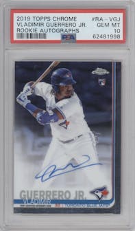 Vladimir Guerrero Jr. from the 2019 Topps Chrome set graded by PSA and given an overall grade of 10.