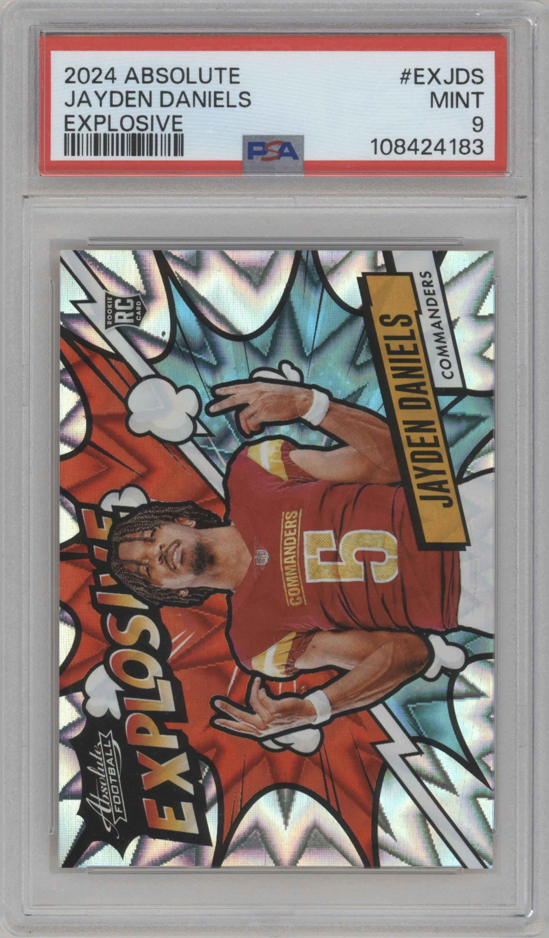 Jayden Daniels from the 2024 Panini Absolute set graded by PSA and given an overall grade of 9.