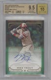 Mike Trout from the 2023 Topps Definitive Collection set featuring a Green parallel graded by Beckett and given an overall grade of 9.5.