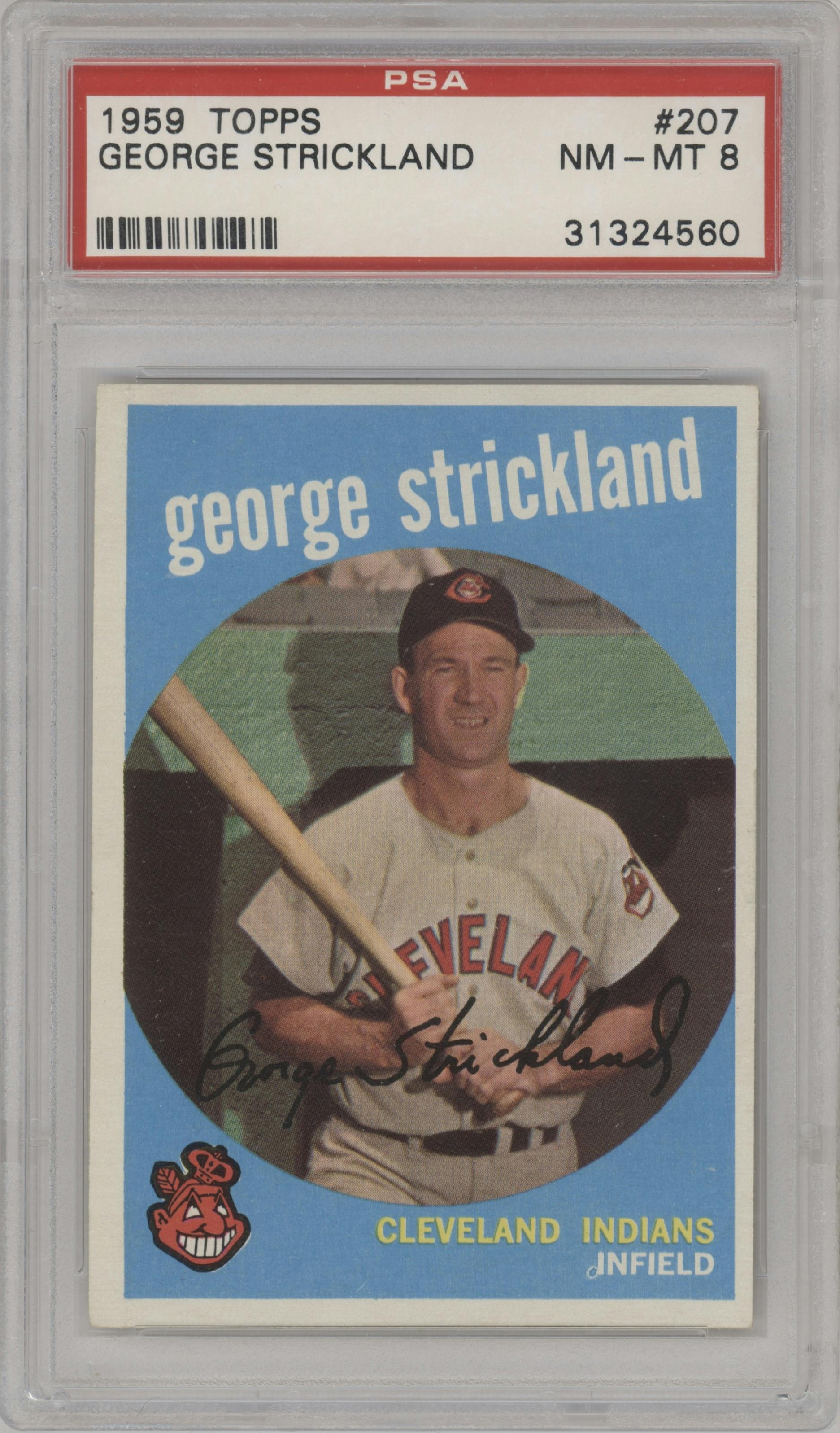 George Strickland from the 1959 Topps set graded by PSA and given an overall grade of 8.