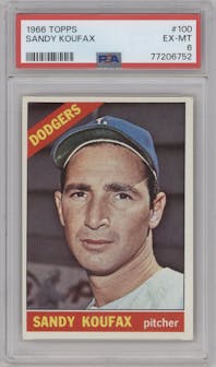 Sandy Koufax from the 1966 Topps set graded by PSA and given an overall grade of 6.