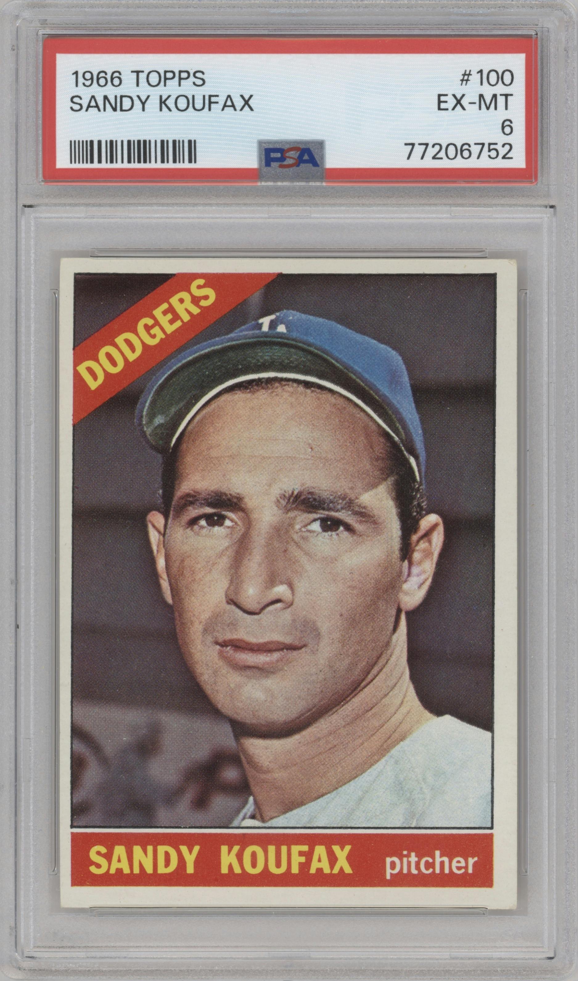 Sandy Koufax from the 1966 Topps set graded by PSA and given an overall grade of 6.