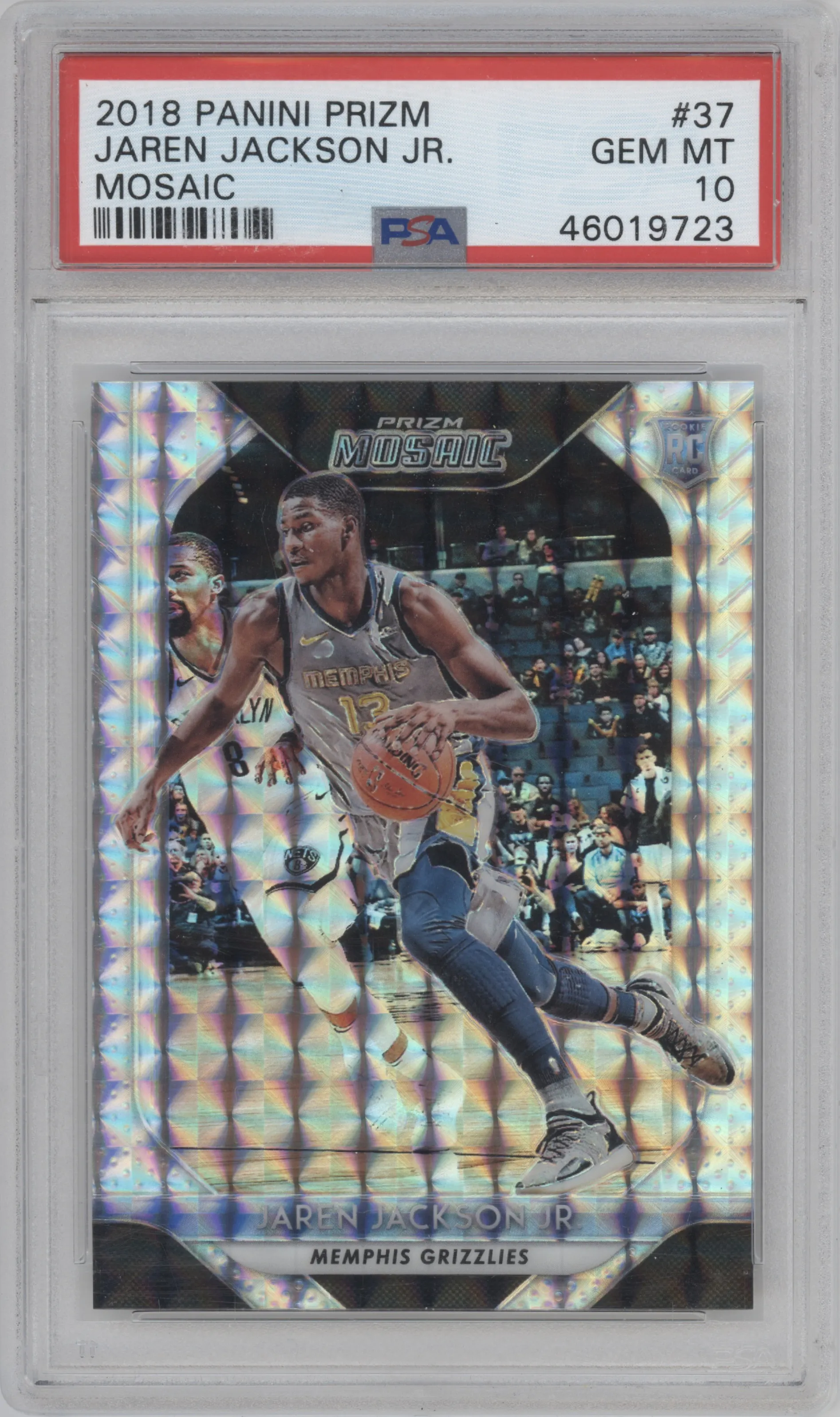 Jaren Jackson Jr. from the 2018-19 Panini Prizm Mosaic set graded by PSA and given an overall grade of 10.