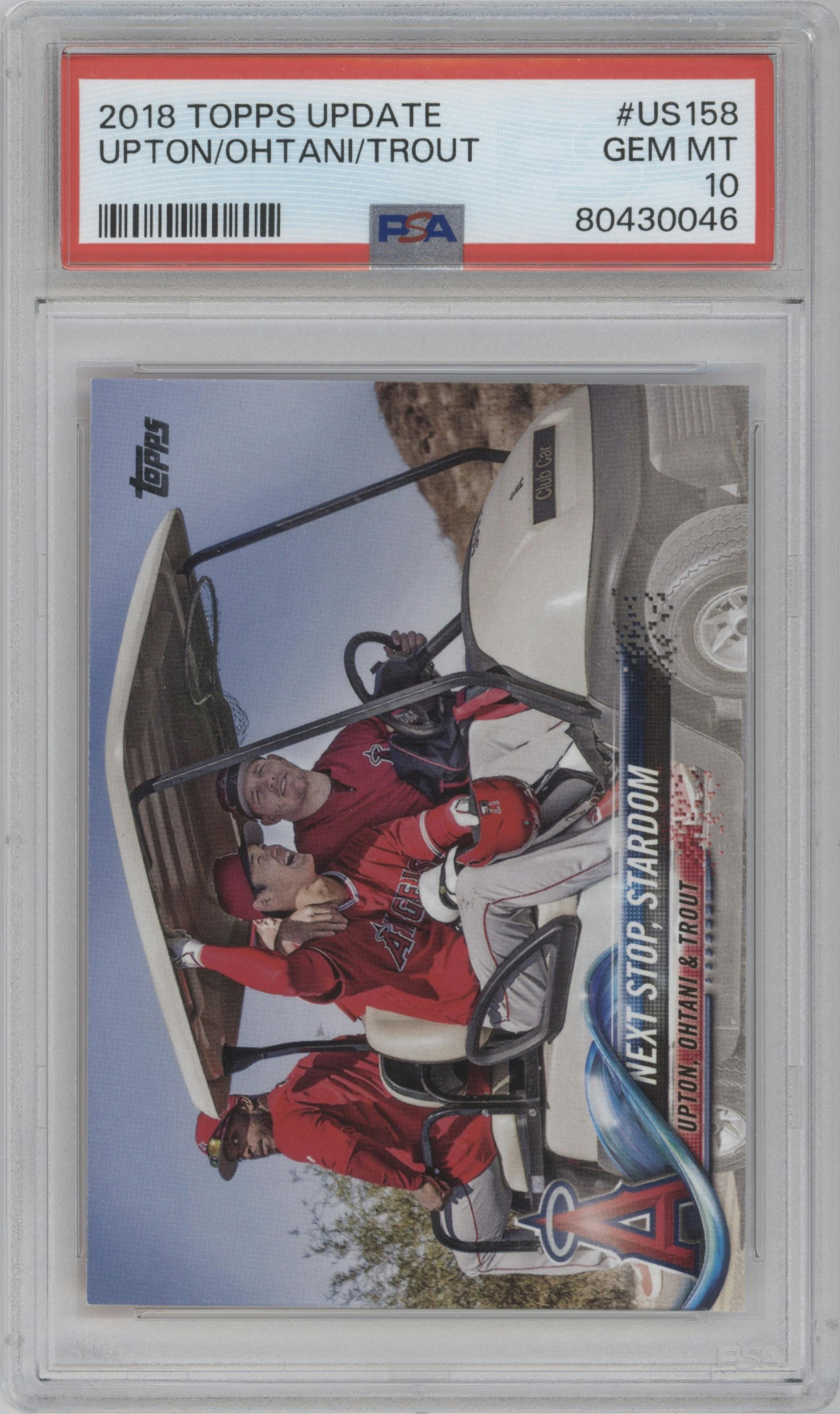 Justin Upton/Shohei Ohtani/Mike Trout from the 2018 Topps Update set graded by PSA and given an overall grade of 10.