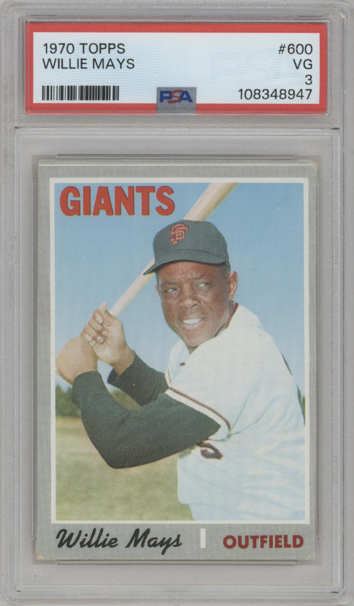 Willie Mays from the 1970 Topps set graded by PSA and given an overall grade of 3.