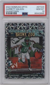 Garrett Wilson from the 2022 Panini Donruss Optic set graded by PSA and given an overall grade of 10.