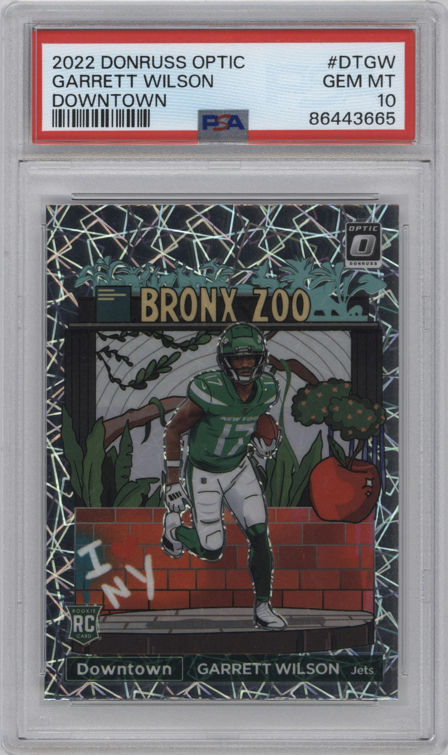 Garrett Wilson from the 2022 Panini Donruss Optic set graded by PSA and given an overall grade of 10.