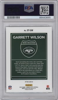 Garrett Wilson from the 2022 Panini Donruss Optic set graded by PSA and given an overall grade of 10.
