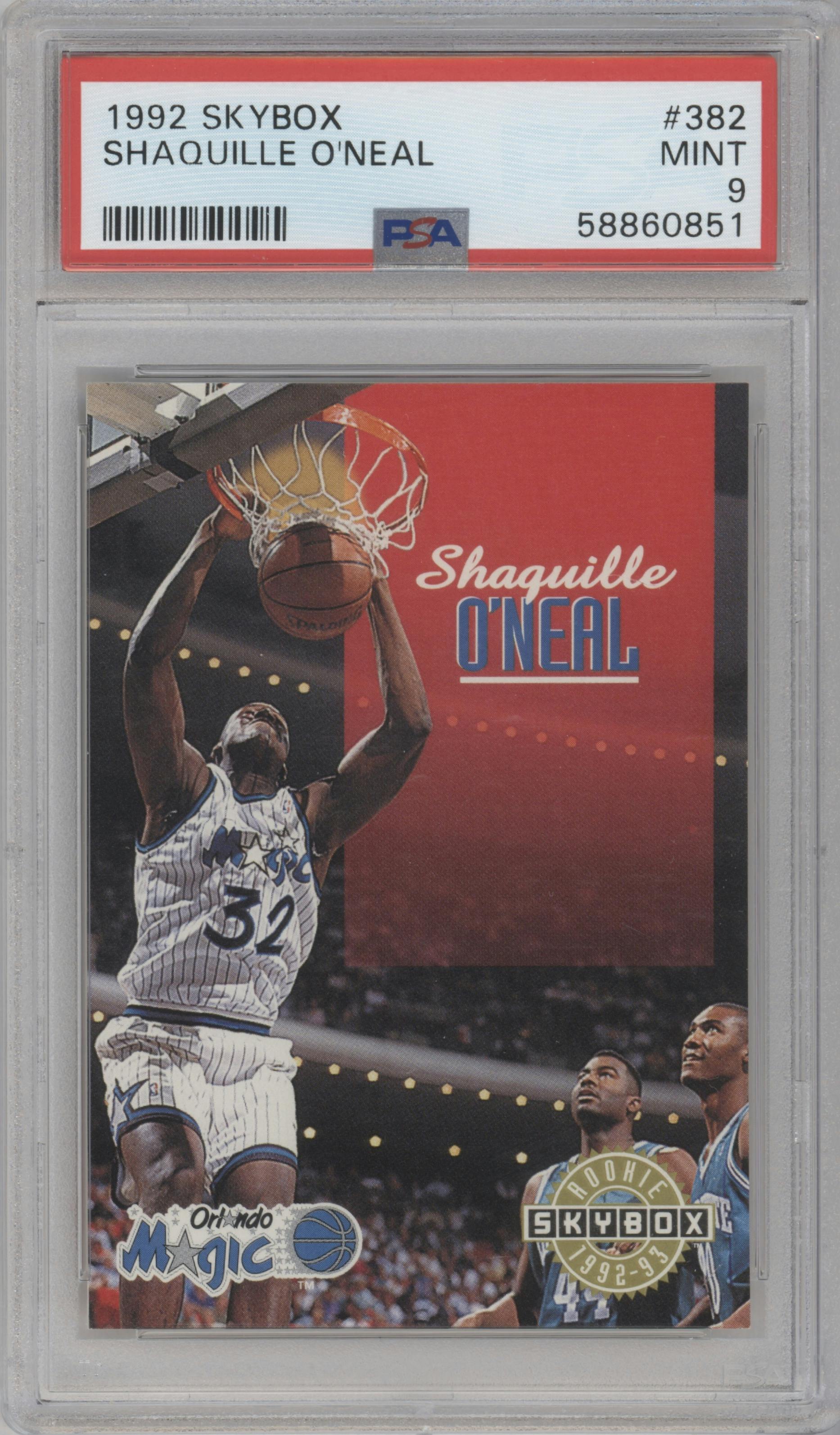Shaquille O'Neal from the 1992-93 Skybox set graded by PSA and given an overall grade of 9.