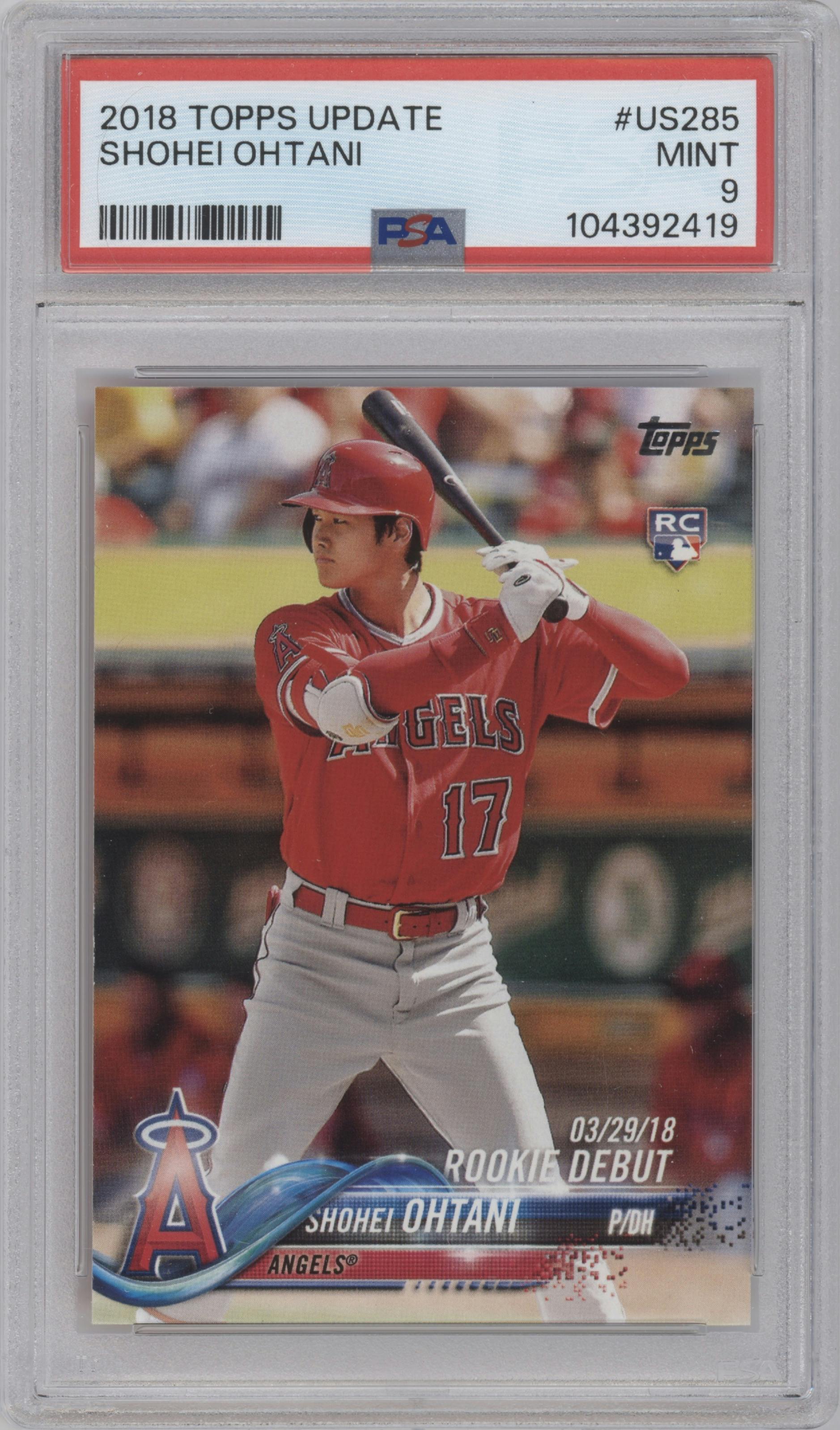 Shohei Ohtani from the 2018 Topps Update set graded by PSA and given an overall grade of 9.