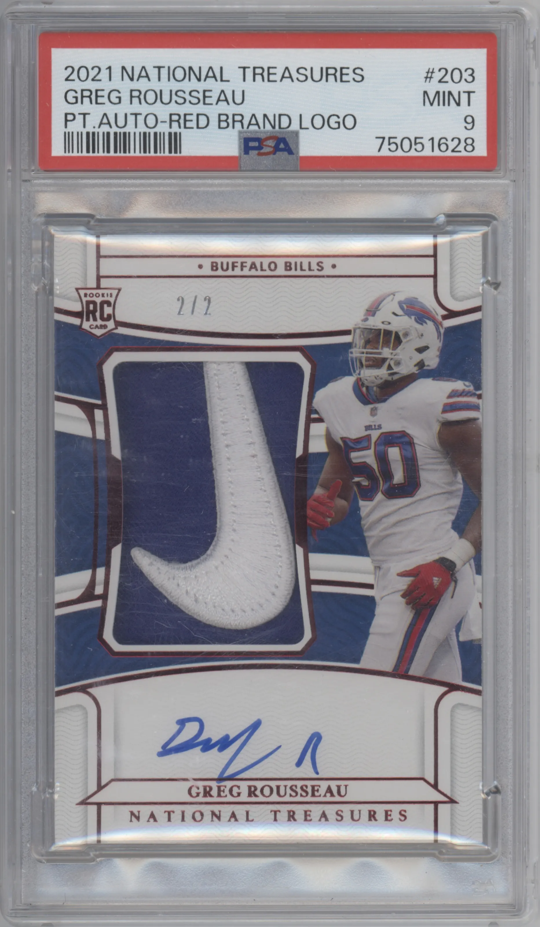 2021 Panini National Treasures RPA Greg Rousseau Red Brand Logo PSA 9