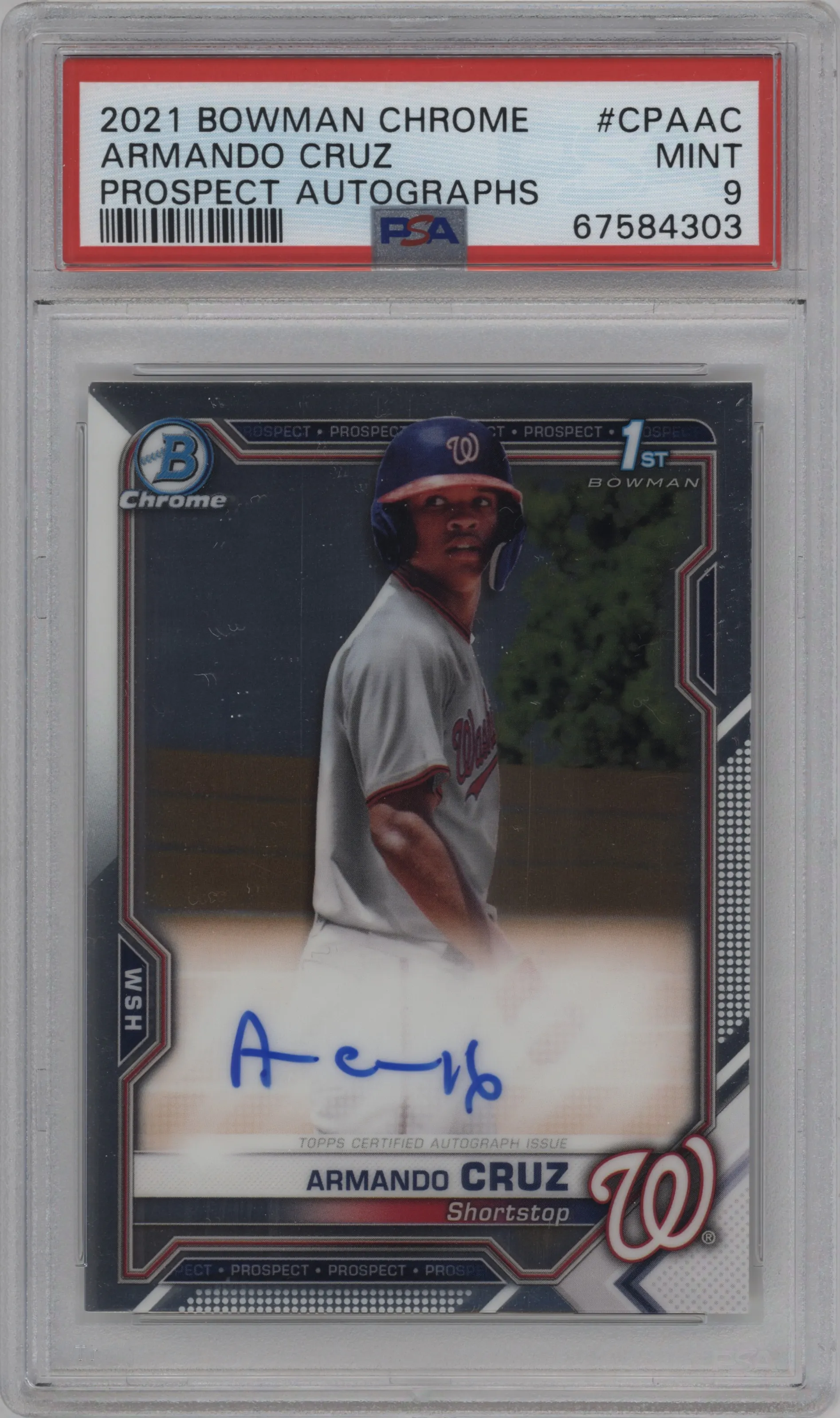 2021 Bowman Chrome Pros.Auto Armando Cruz PSA 9