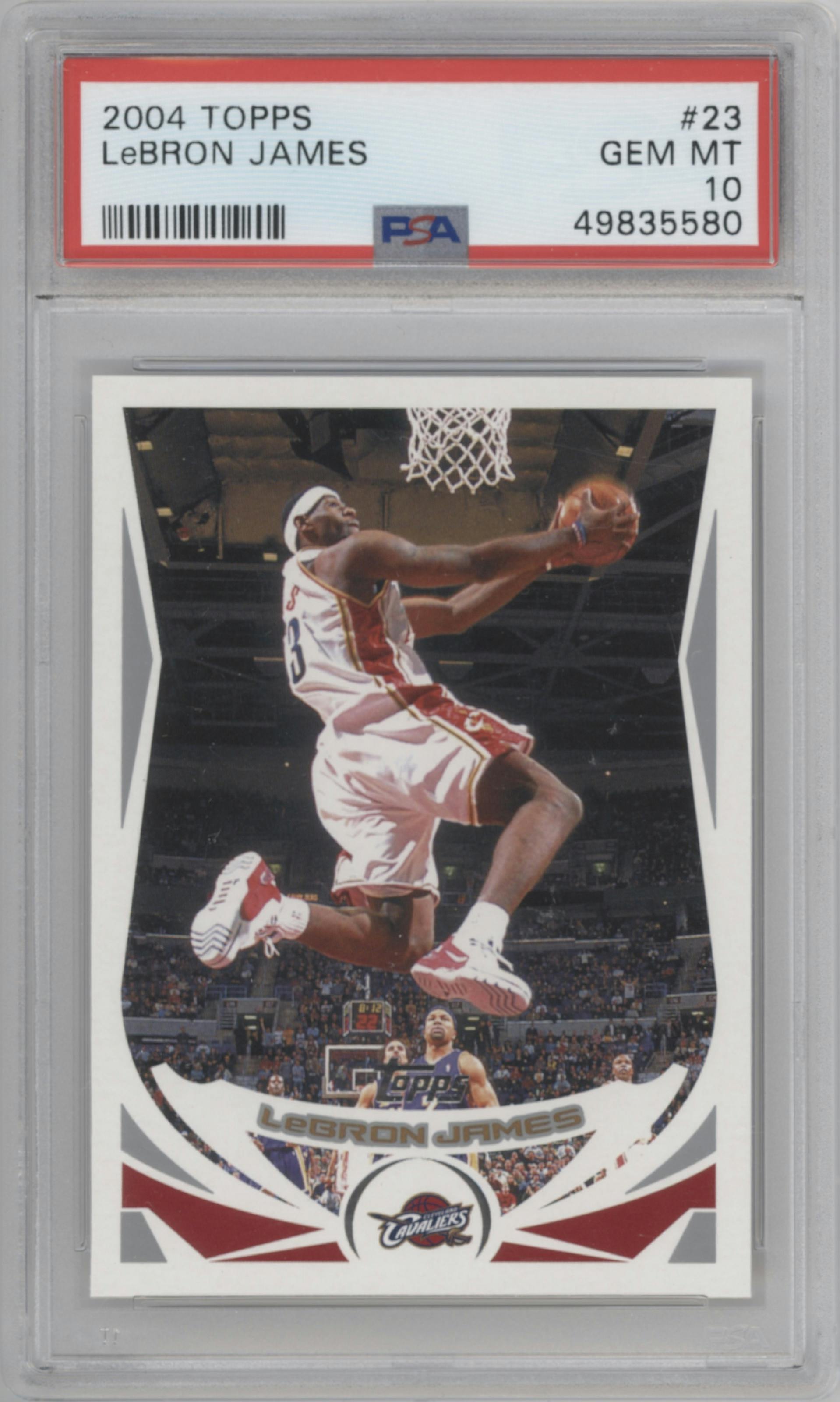 LeBron James from the 2004-05 Topps set graded by PSA and given an overall grade of 10.