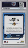 J.J. McCarthy from the 2024 Donruss set graded by PSA and given an overall grade of 10.