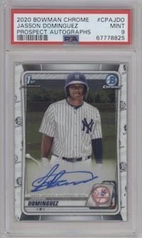 Jasson Dominguez from the 2020 Bowman set graded by PSA and given an overall grade of 9.
