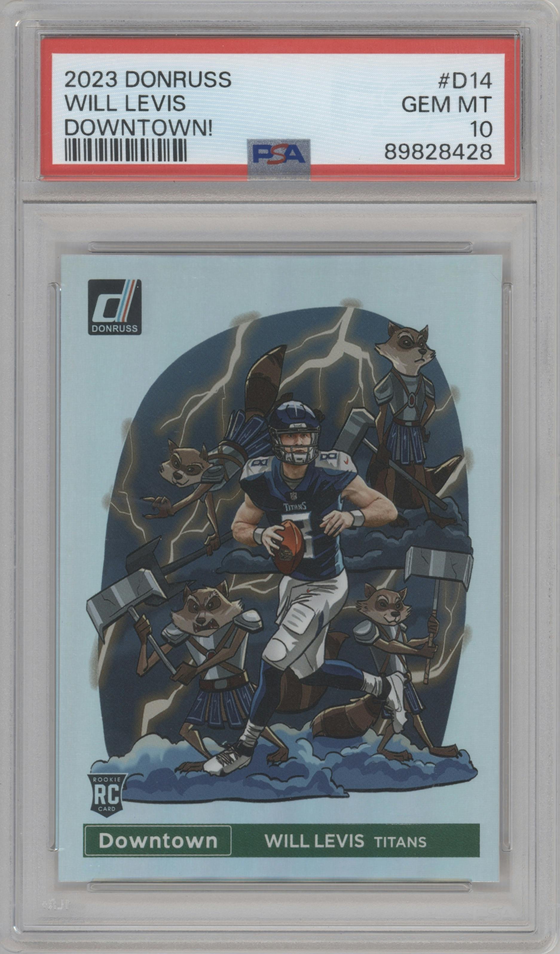 Will Levis from the 2023 Panini Donruss set graded by PSA and given an overall grade of 10.