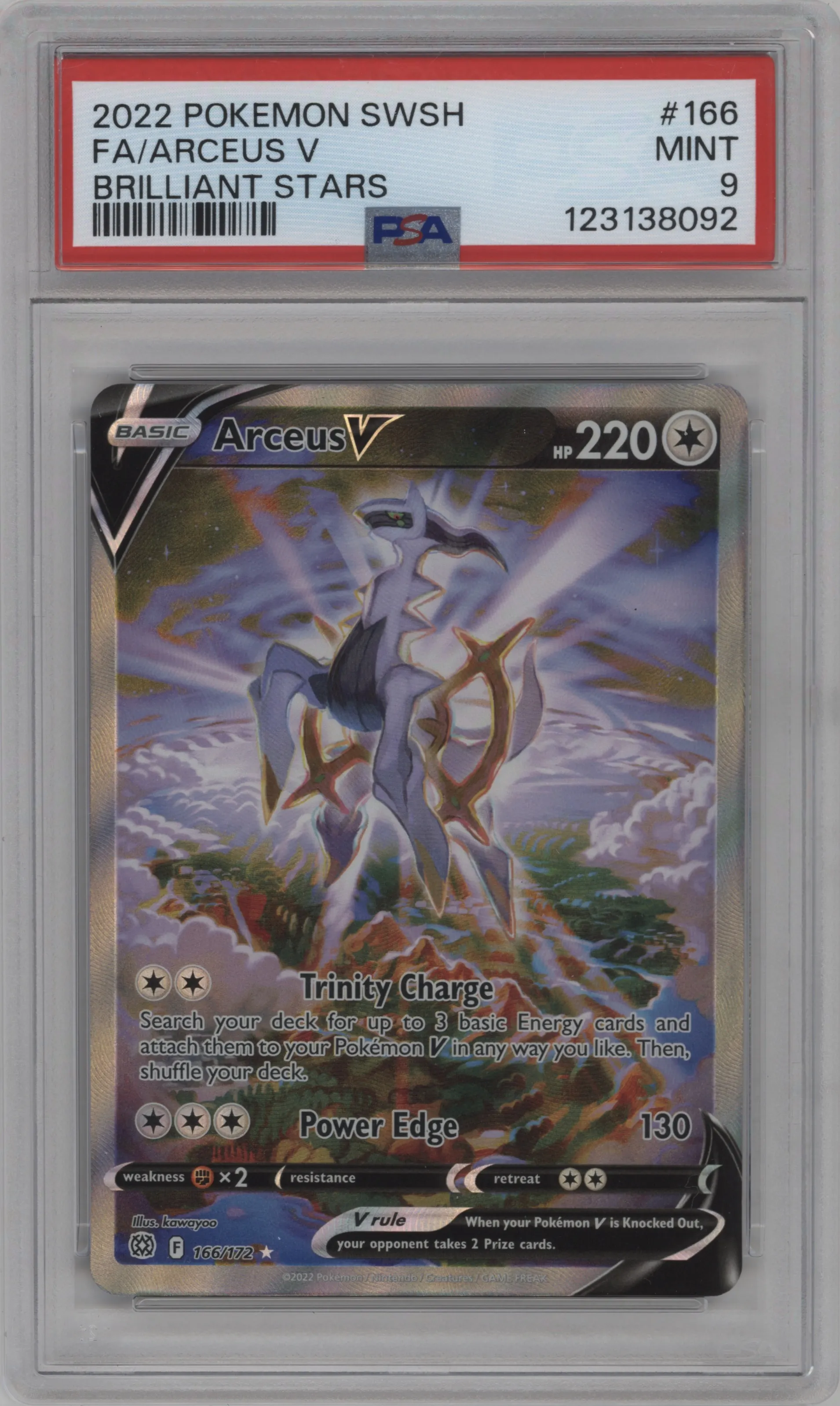 Arceus V from the 2022 Pokemon SWSH set graded by PSA and given an overall grade of 9.