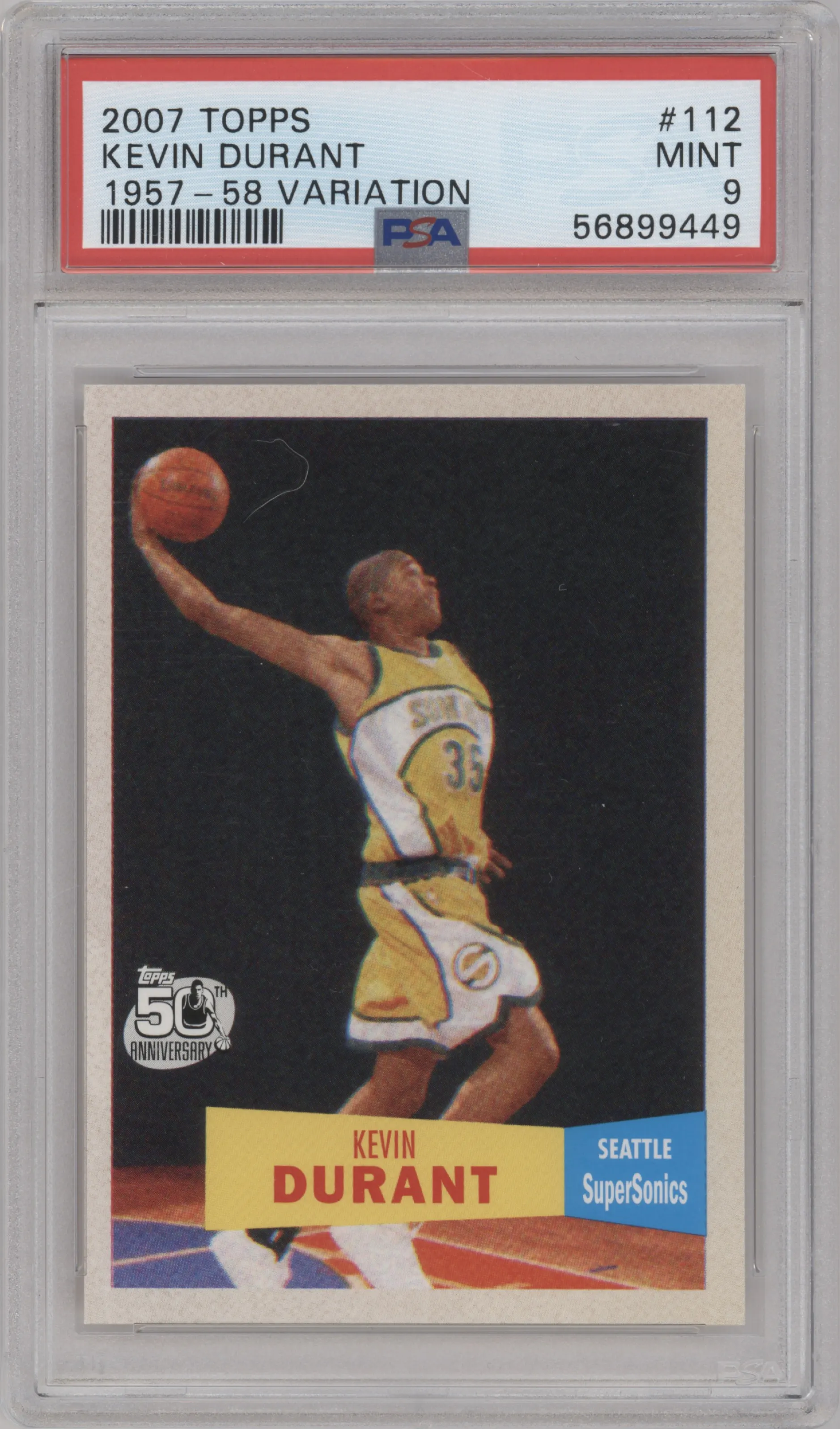 Kevin Durant from the 2007-08 Topps set graded by PSA and given an overall grade of 9.