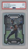 Jaxon Smith-Njigba from the 2023 Panini Prizm set featuring a Silver Prizm parallel graded by PSA and given an overall grade of 9.