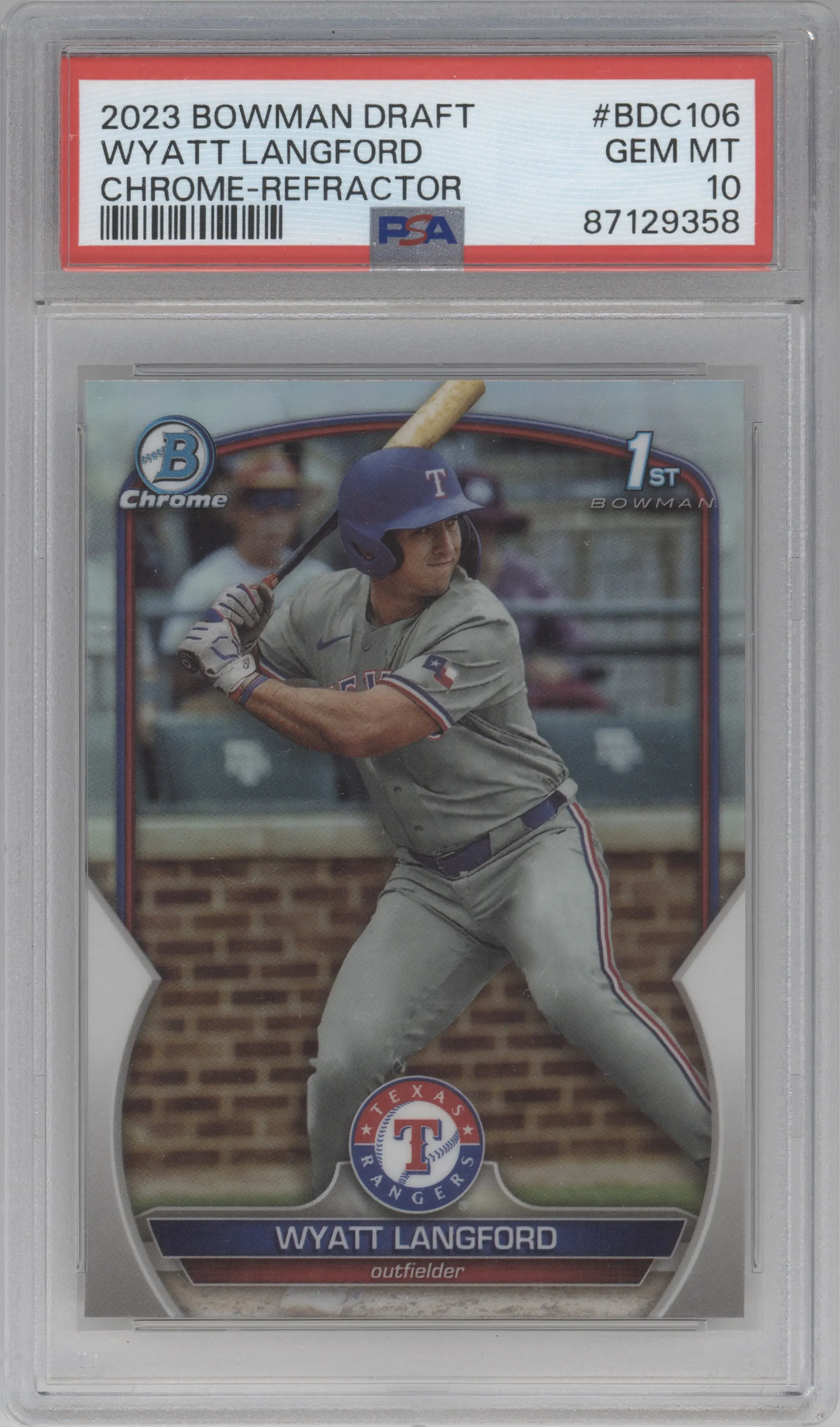 2023 Bowman Draft Chrome Wyatt Langford Refractor PSA 10
