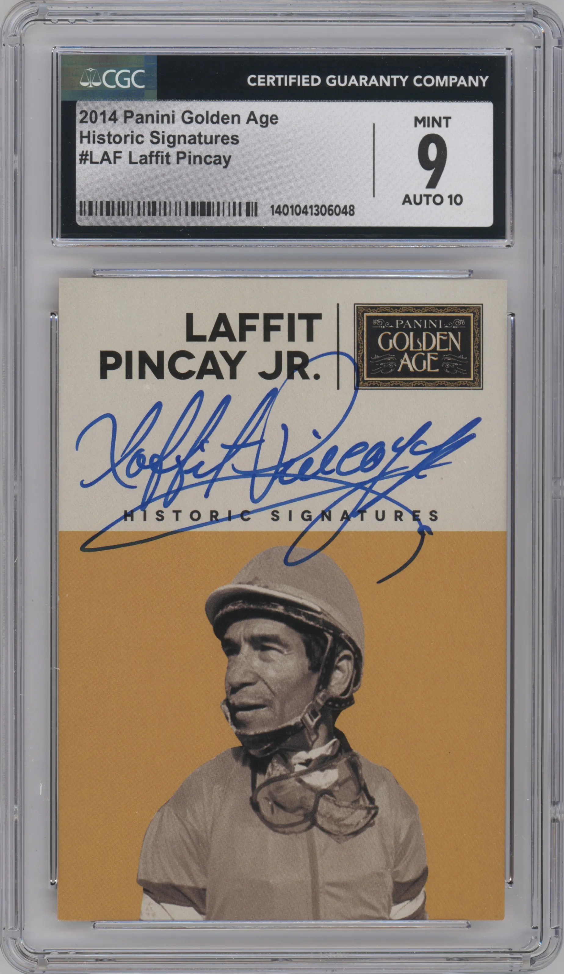 Laffit Pincay from the 2014 Panini Golden Age set graded by CSG and given an overall grade of 9.