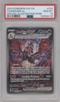 Charizard ex from the 2024 Pokemon SV set graded by PSA and given an overall grade of 10.