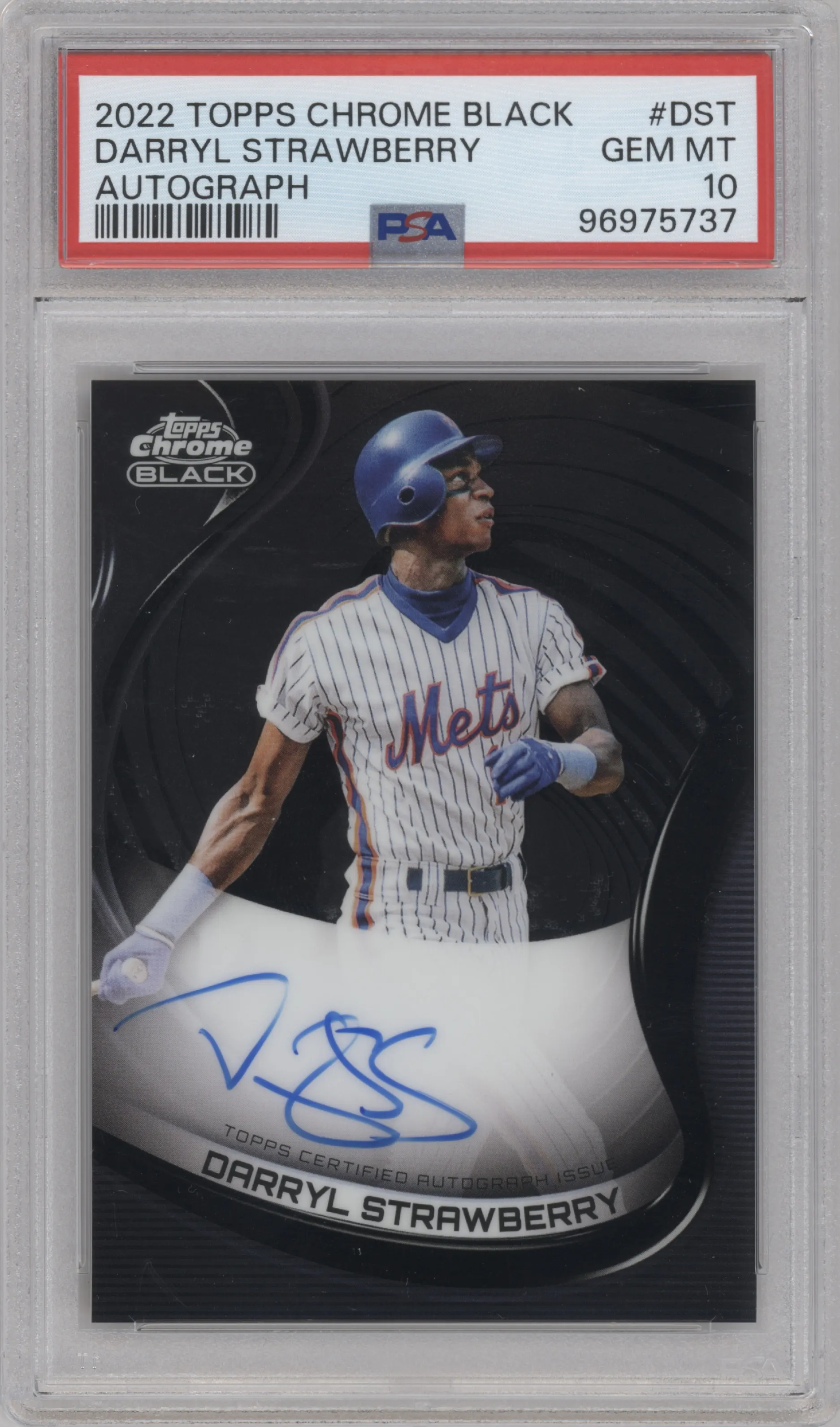 Darryl Strawberry  from the 2022 Topps Chrome Black set graded by PSA and given an overall grade of 10.