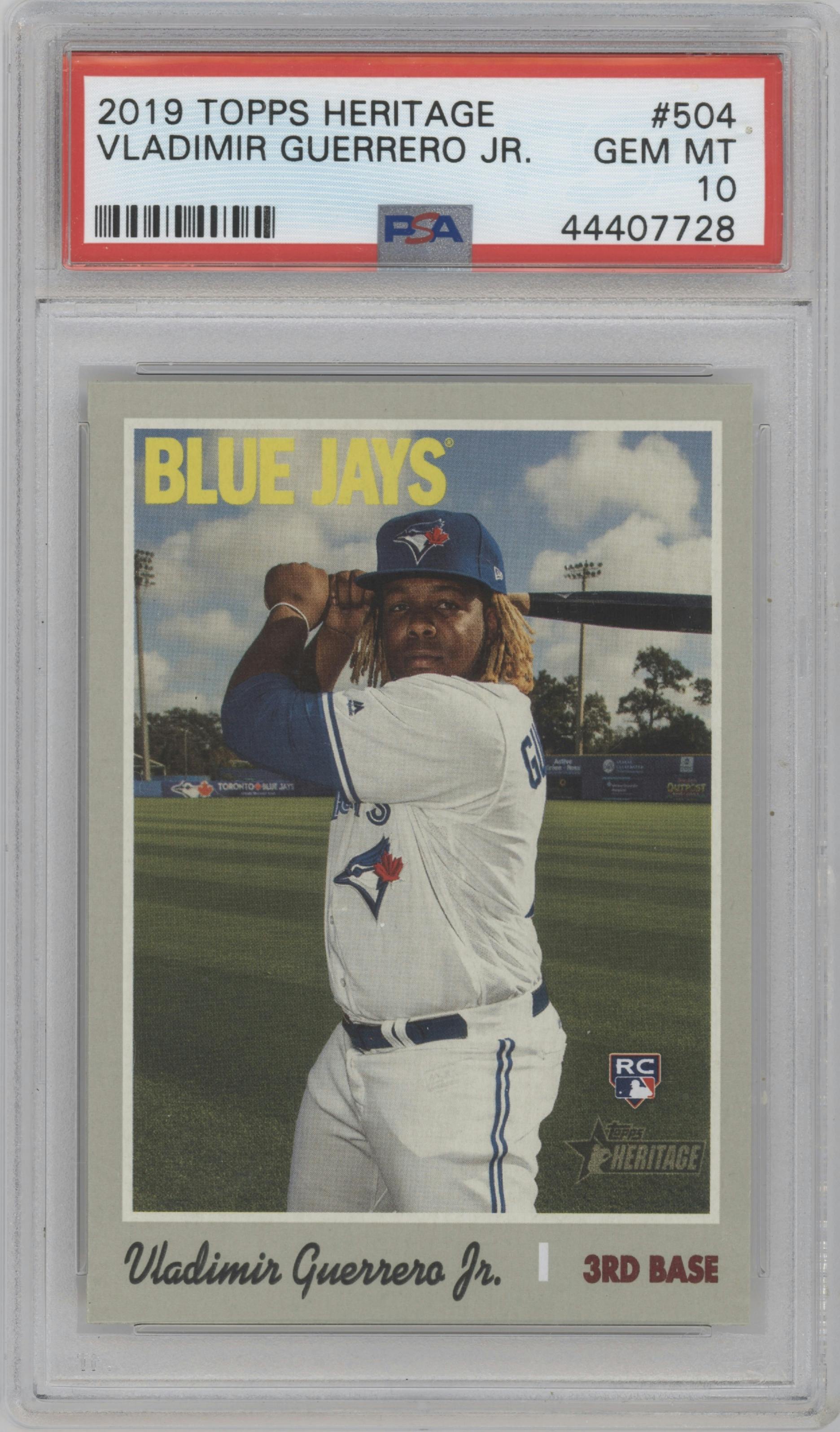 Vladimir Guerrero Jr. from the 2019 Topps Heritage HN set graded by PSA and given an overall grade of 10.