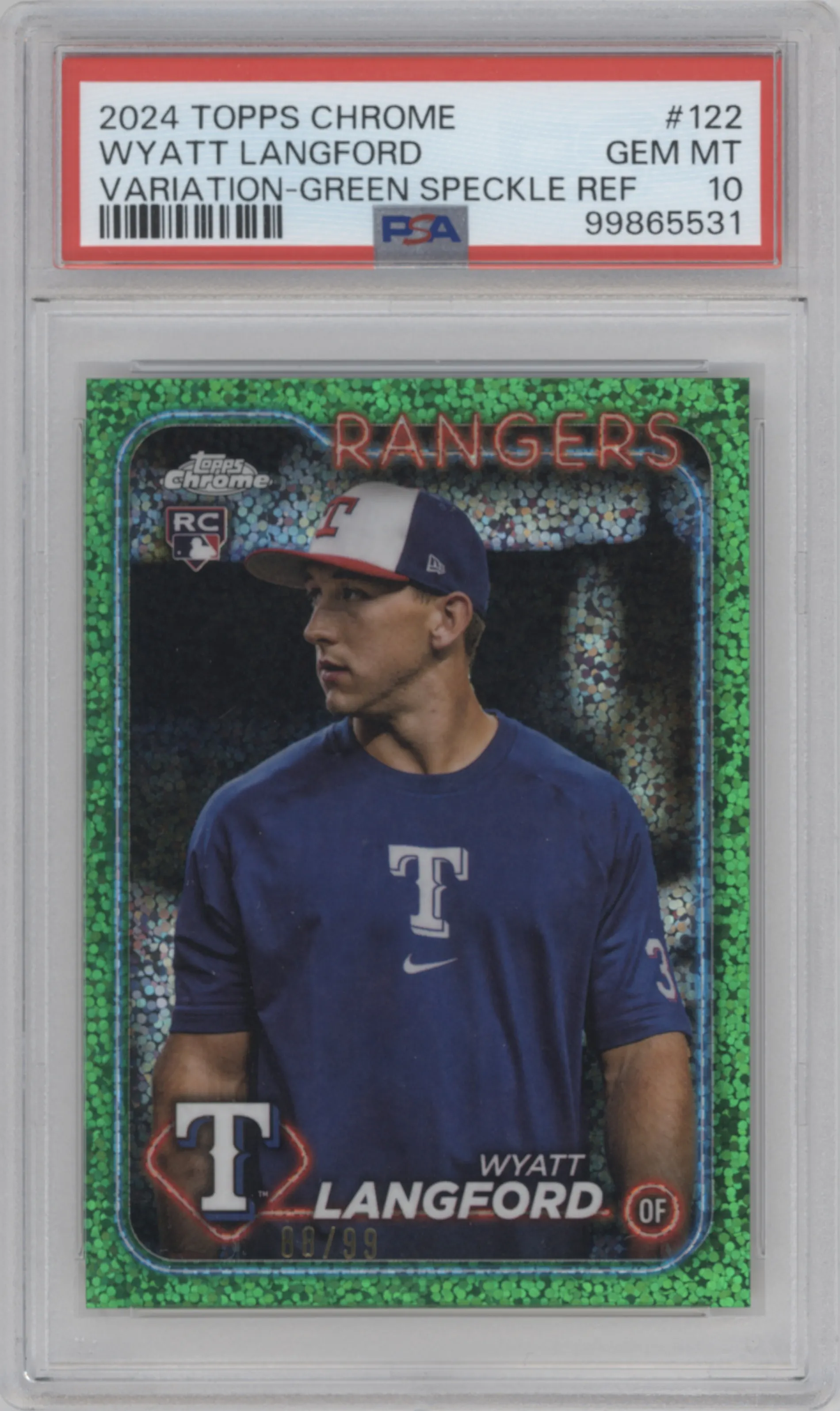 2024 Topps Chrome SP Wyatt Langford Green Speckle Refractors PSA 10