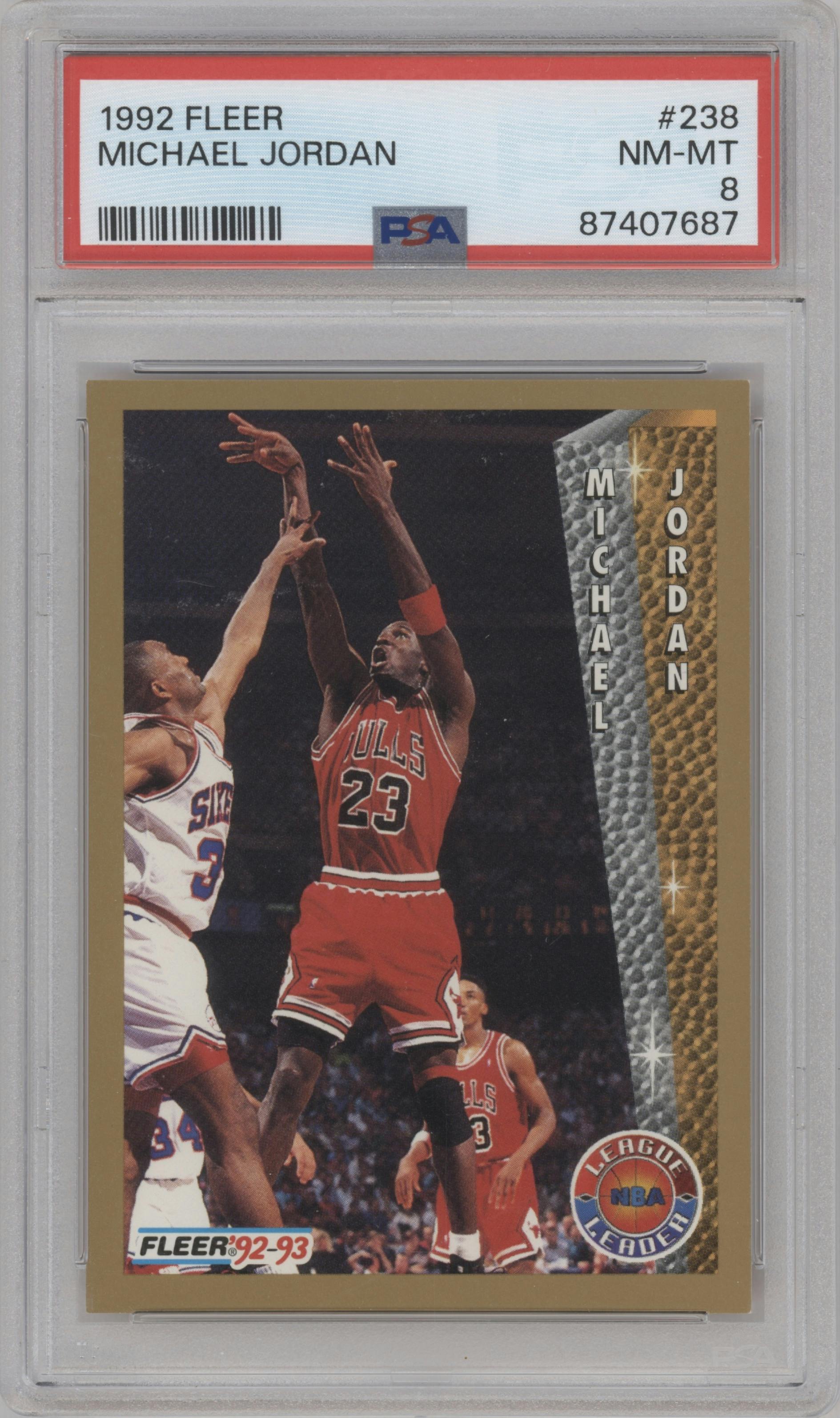 Michael Jordan from the 1992-93 Fleer  set graded by PSA and given an overall grade of 8.