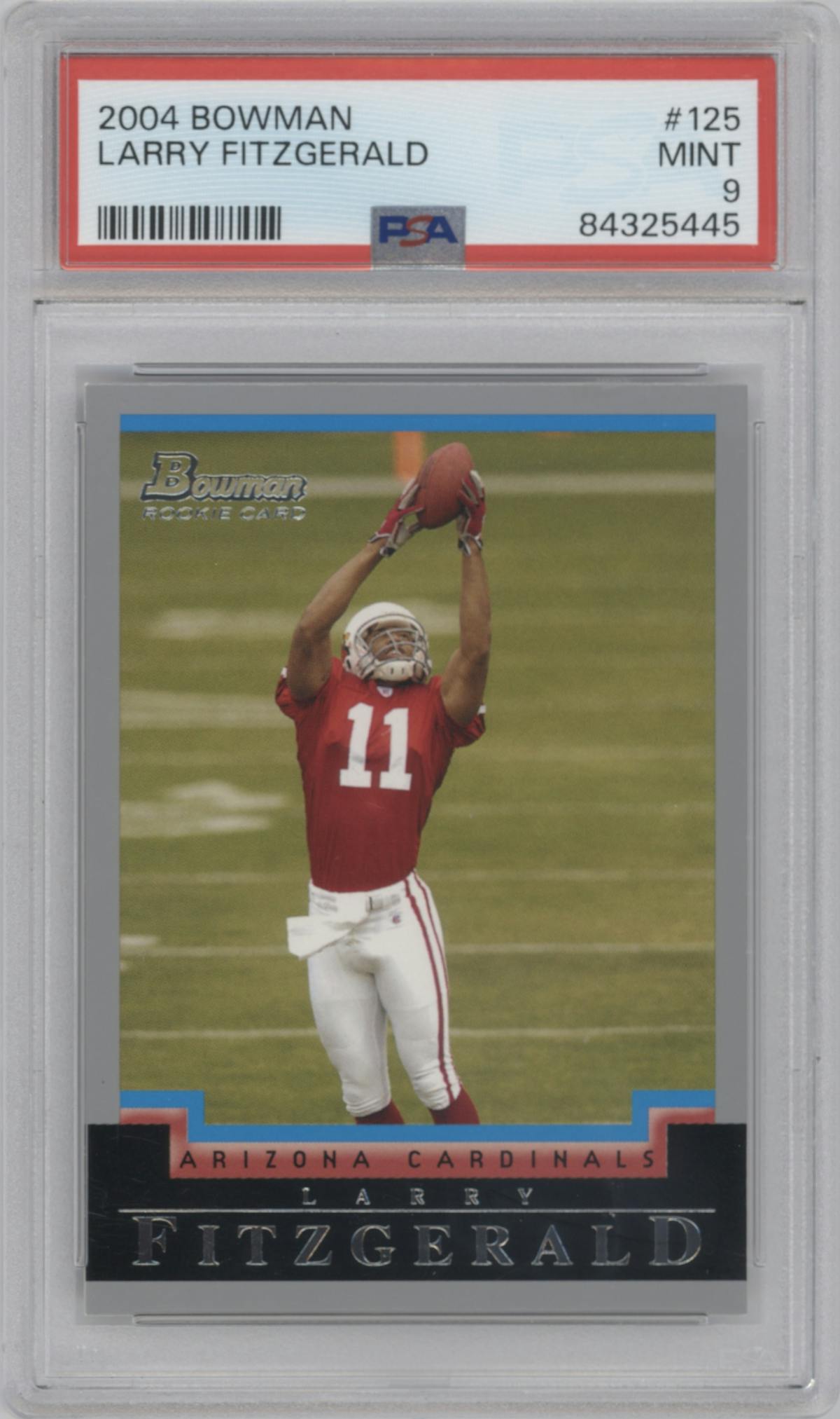 Larry Fitzgerald from the 2004 Bowman set graded by PSA and given an overall grade of 9.