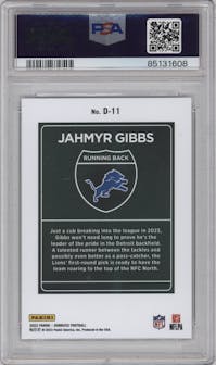 Jahmyr Gibbs from the 2023 Panini Donruss set graded by PSA and given an overall grade of 10.