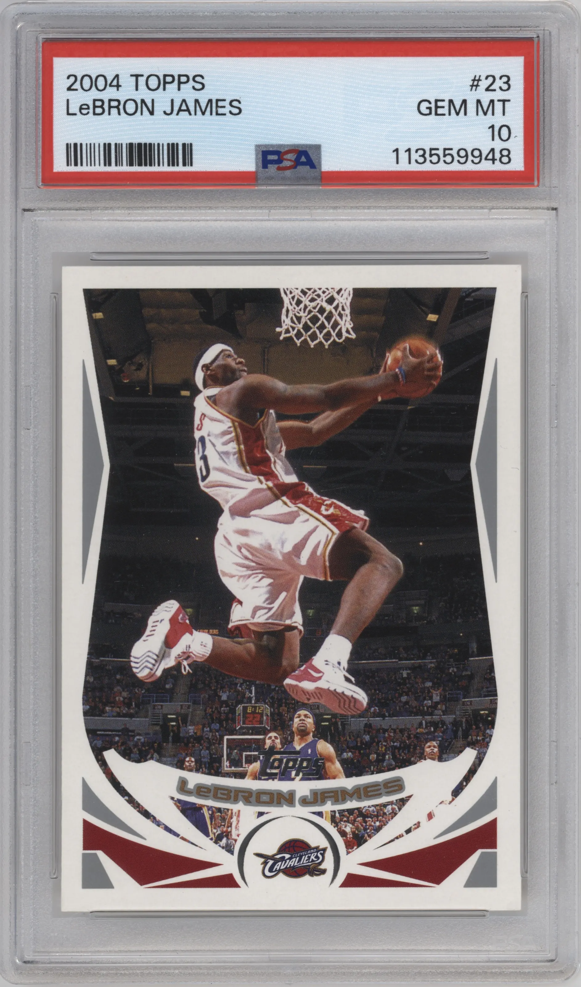 LeBron James from the 2004-05 Topps set graded by PSA and given an overall grade of 10.
