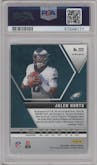 Jalen Hurts from the 2020 Panini Mosaic set featuring a Pink Camo parallel graded by PSA and given an overall grade of 9.