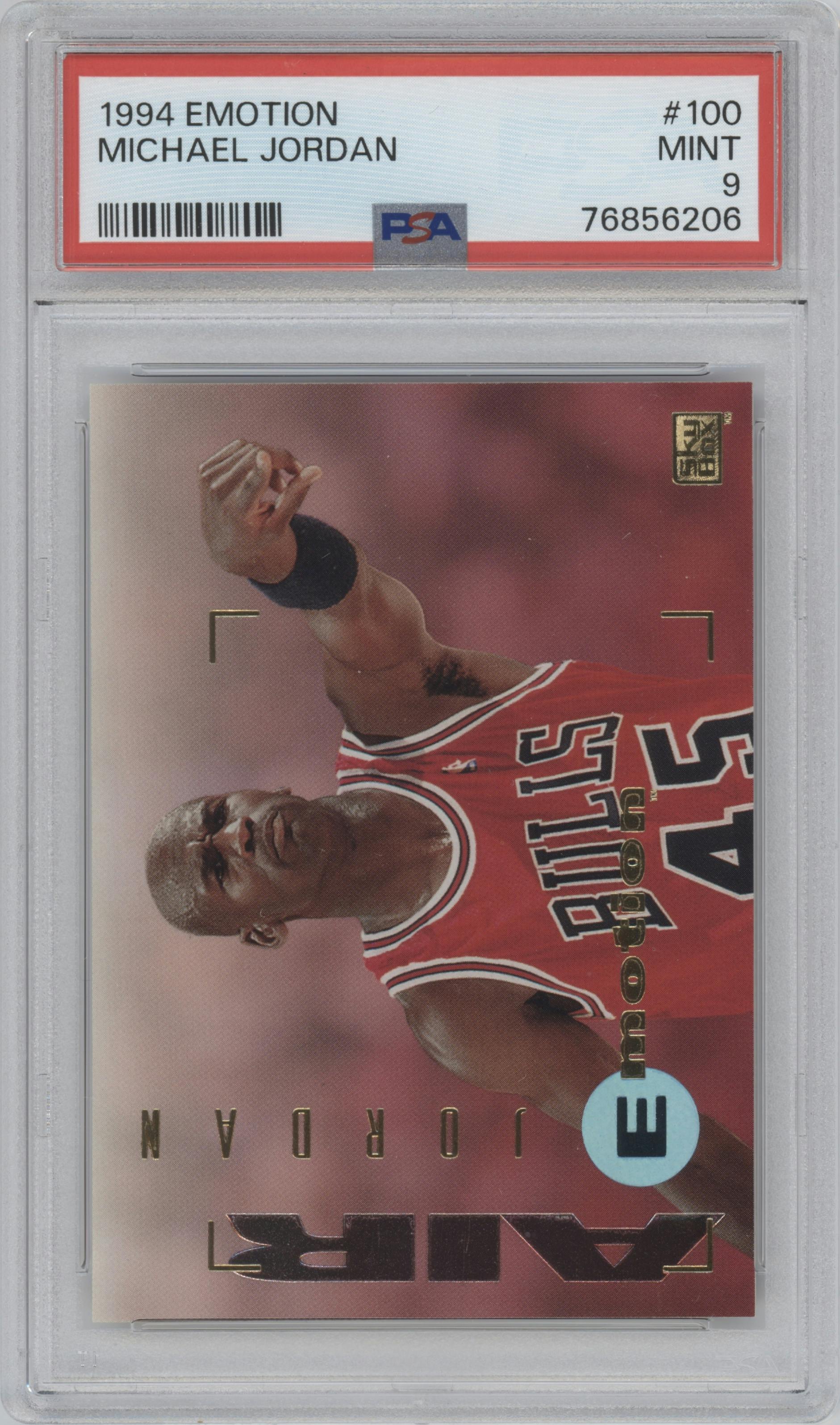 Michael Jordan from the 1994-95 Skybox E-Motion set graded by PSA and given an overall grade of 9.