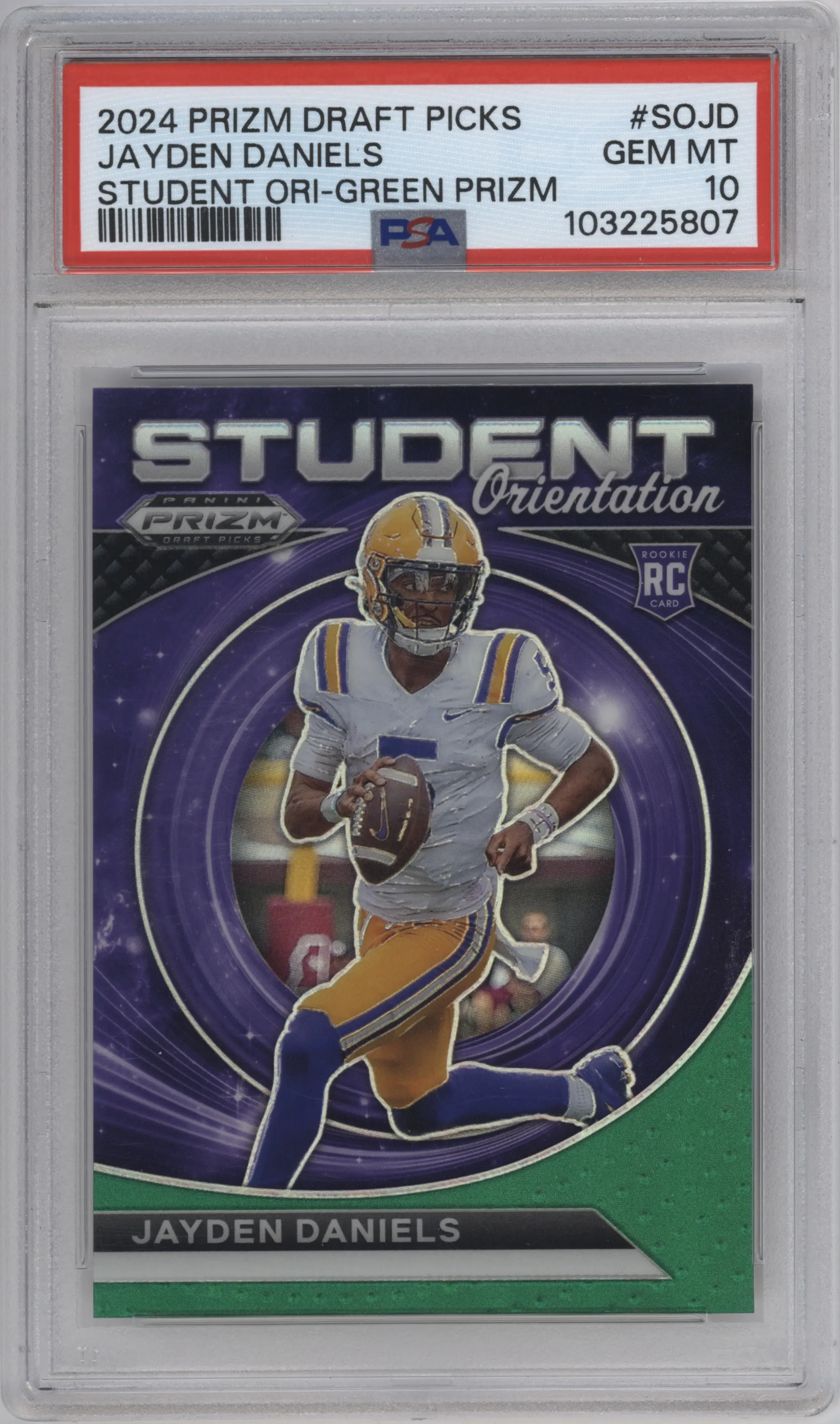 2024 Panini Prizm Draft Picks Student Orientation Jayden Daniels Green #SO-JD PSA 10