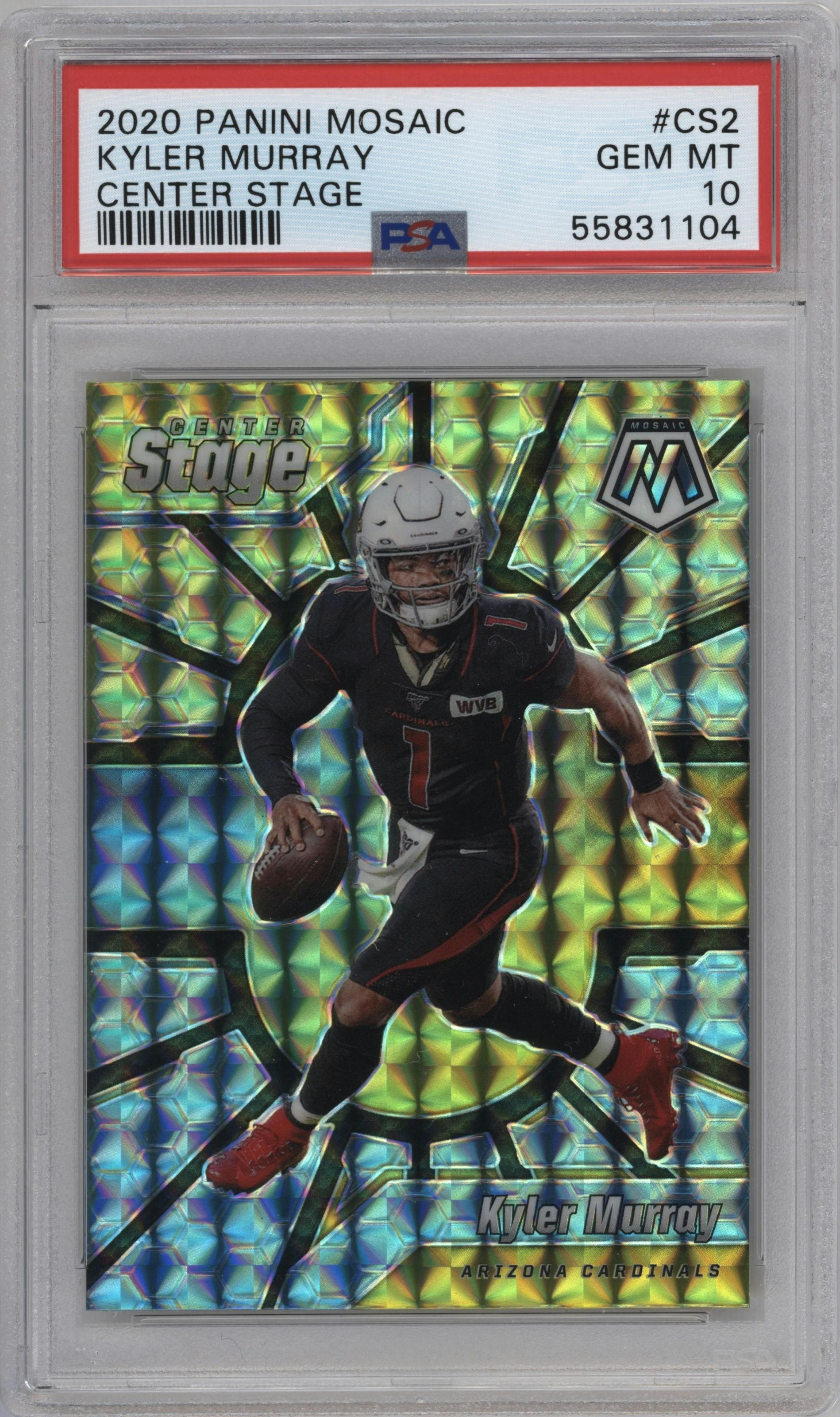 Kyler Murray from the 2020 Panini Mosaic set graded by PSA and given an overall grade of 10.