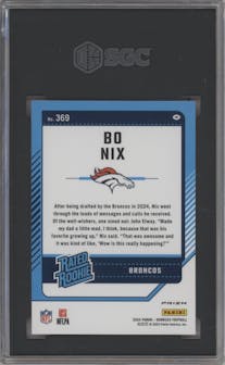 Bo Nix from the 2024 Donruss set featuring a Pink parallel graded by SGC and given an overall grade of 9.5.