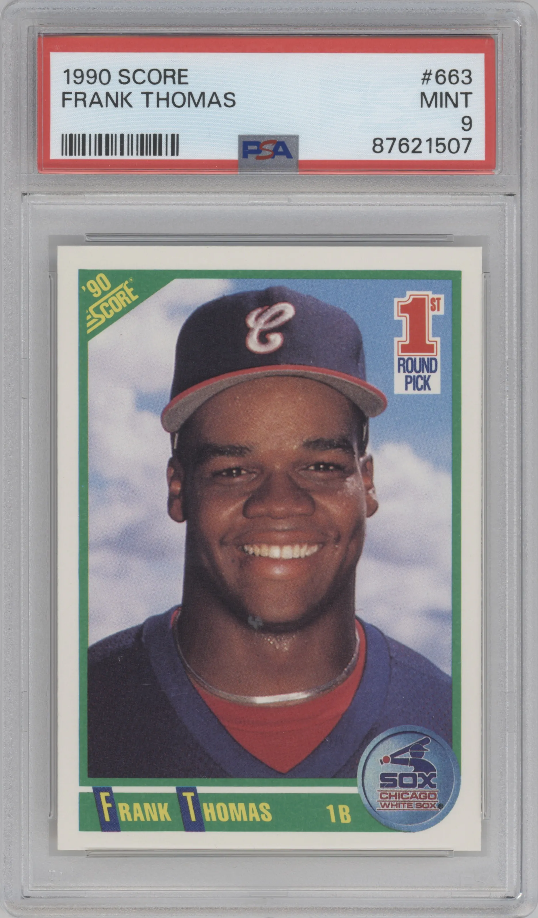 Frank Thomas from the 1990 Score set graded by PSA and given an overall grade of 9.